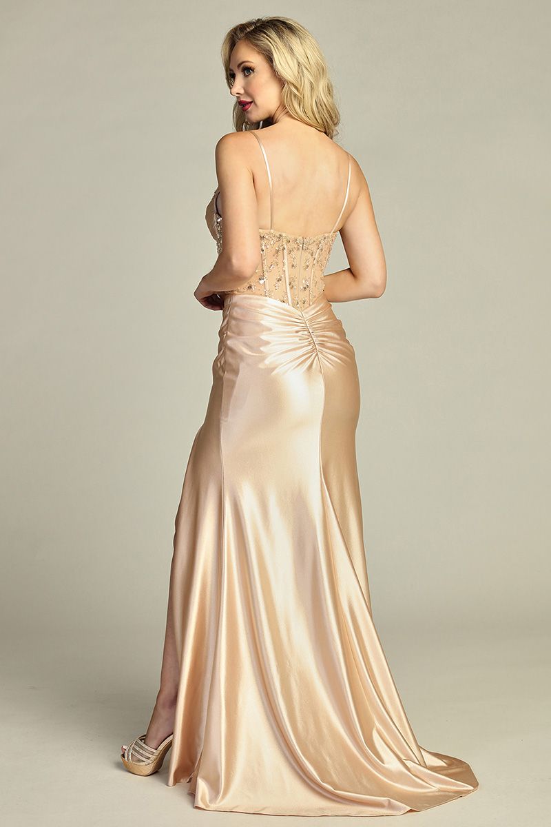 Daniela Corset Embroidered Embellished Satin Gown