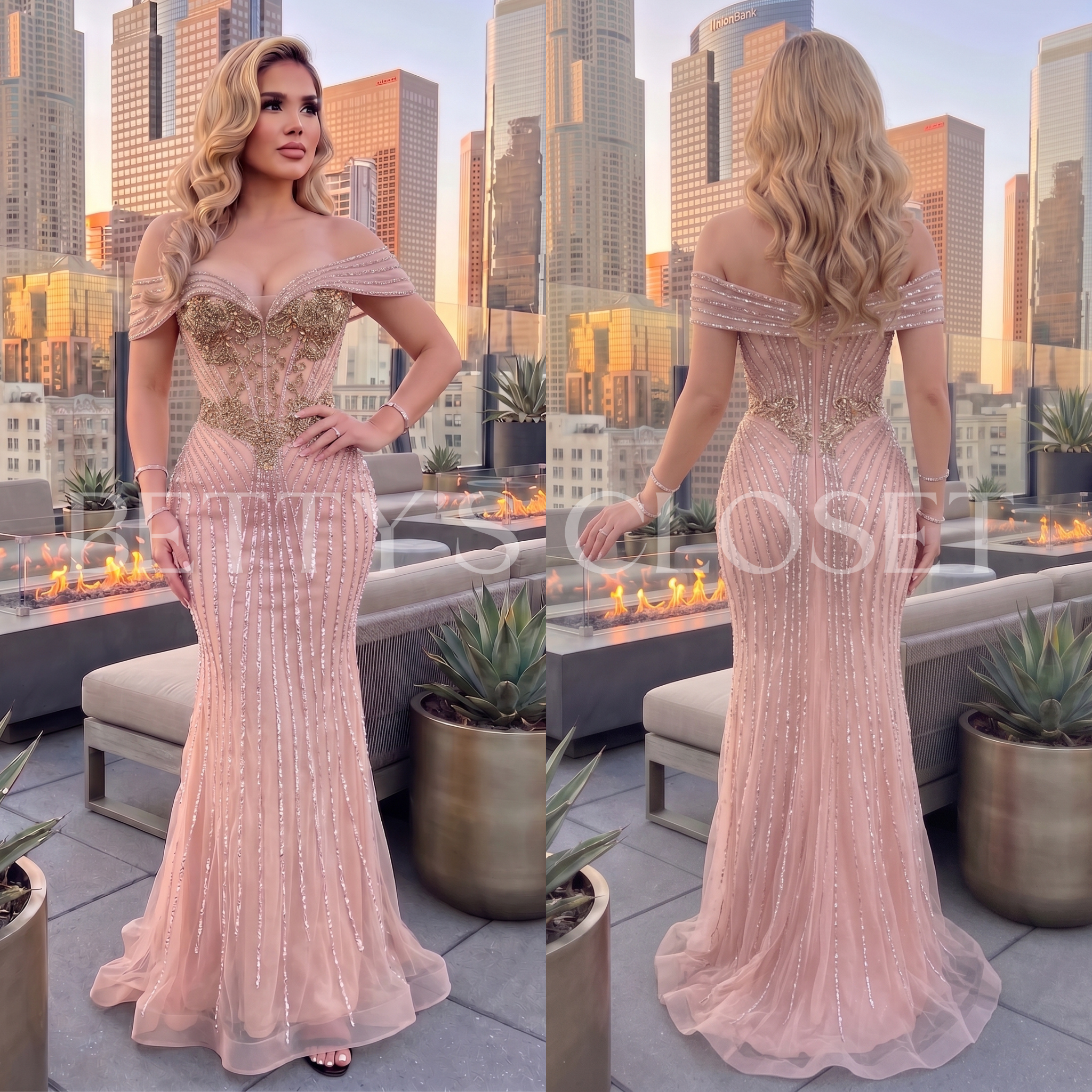 Elena Embellished Corset Off-Shoulder Formal Gown