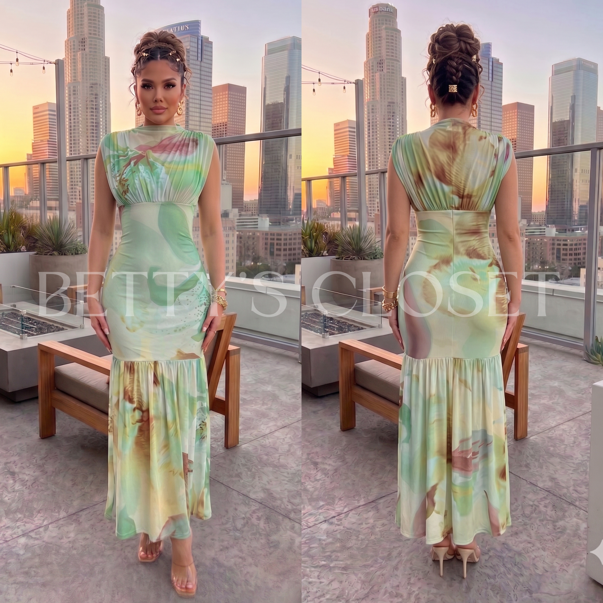 Gabby Off Shoulder Printed Maxi Mesh Dress