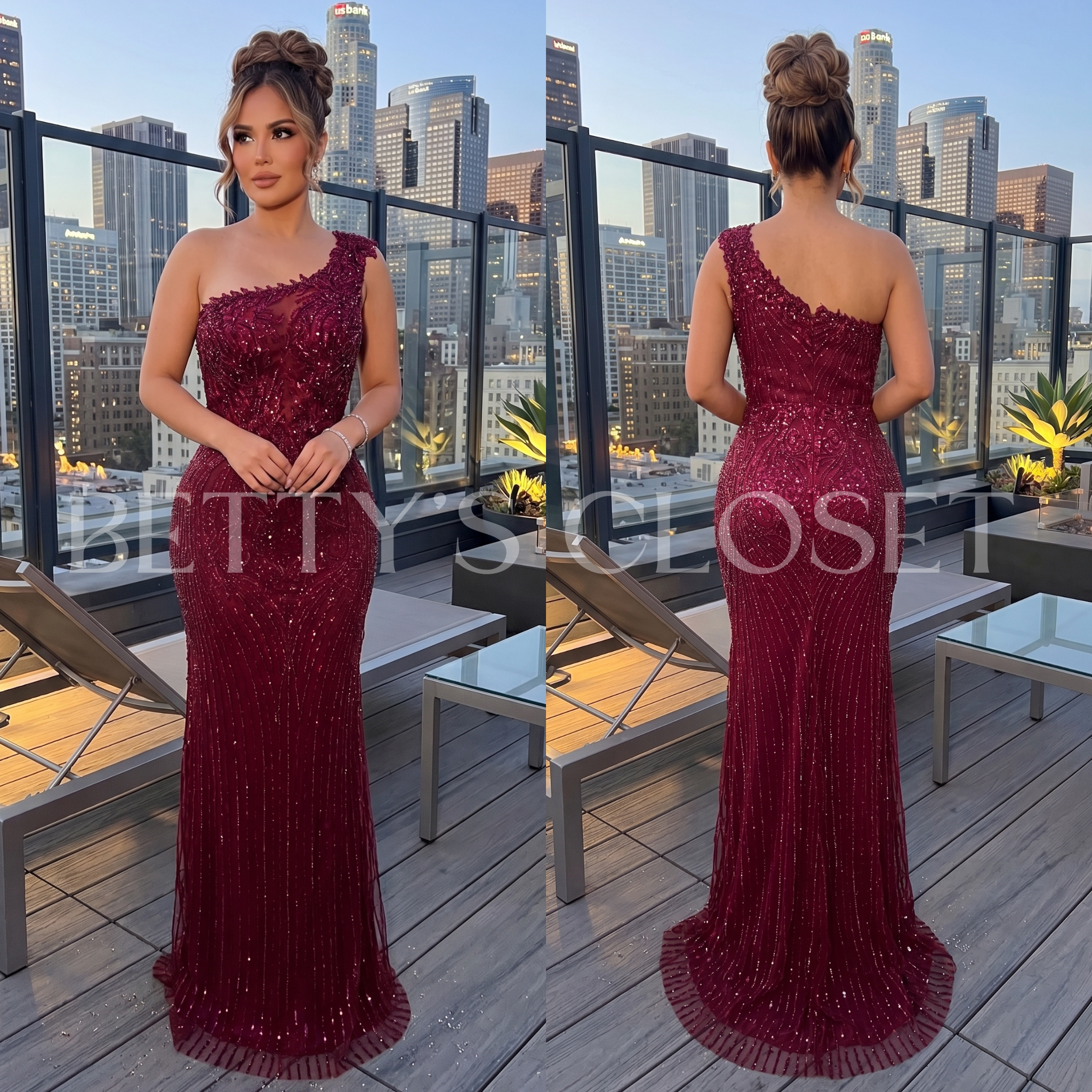 Esperanza One Shoulder Beaded Gown