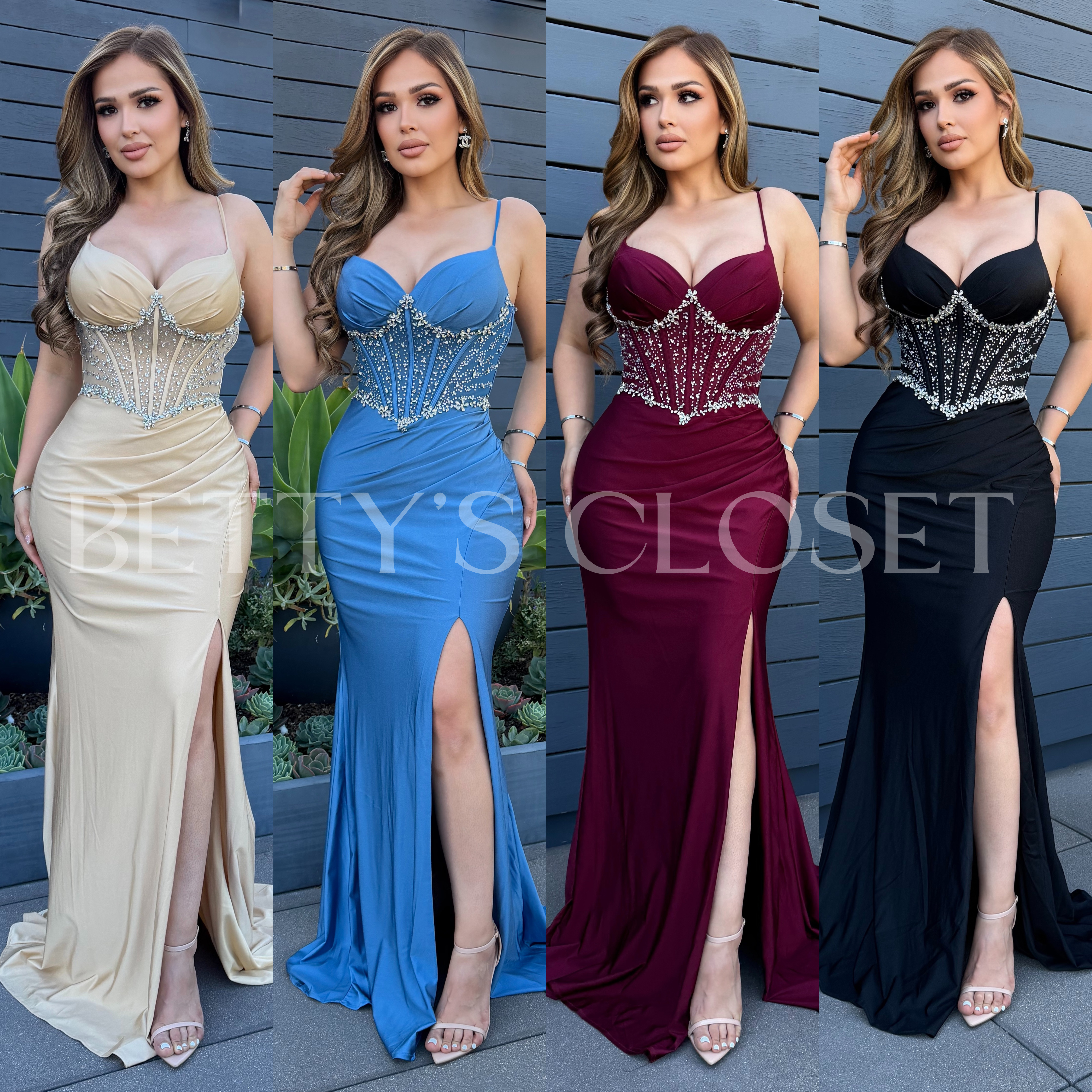 Janney Embellished Bodice Satin Gown