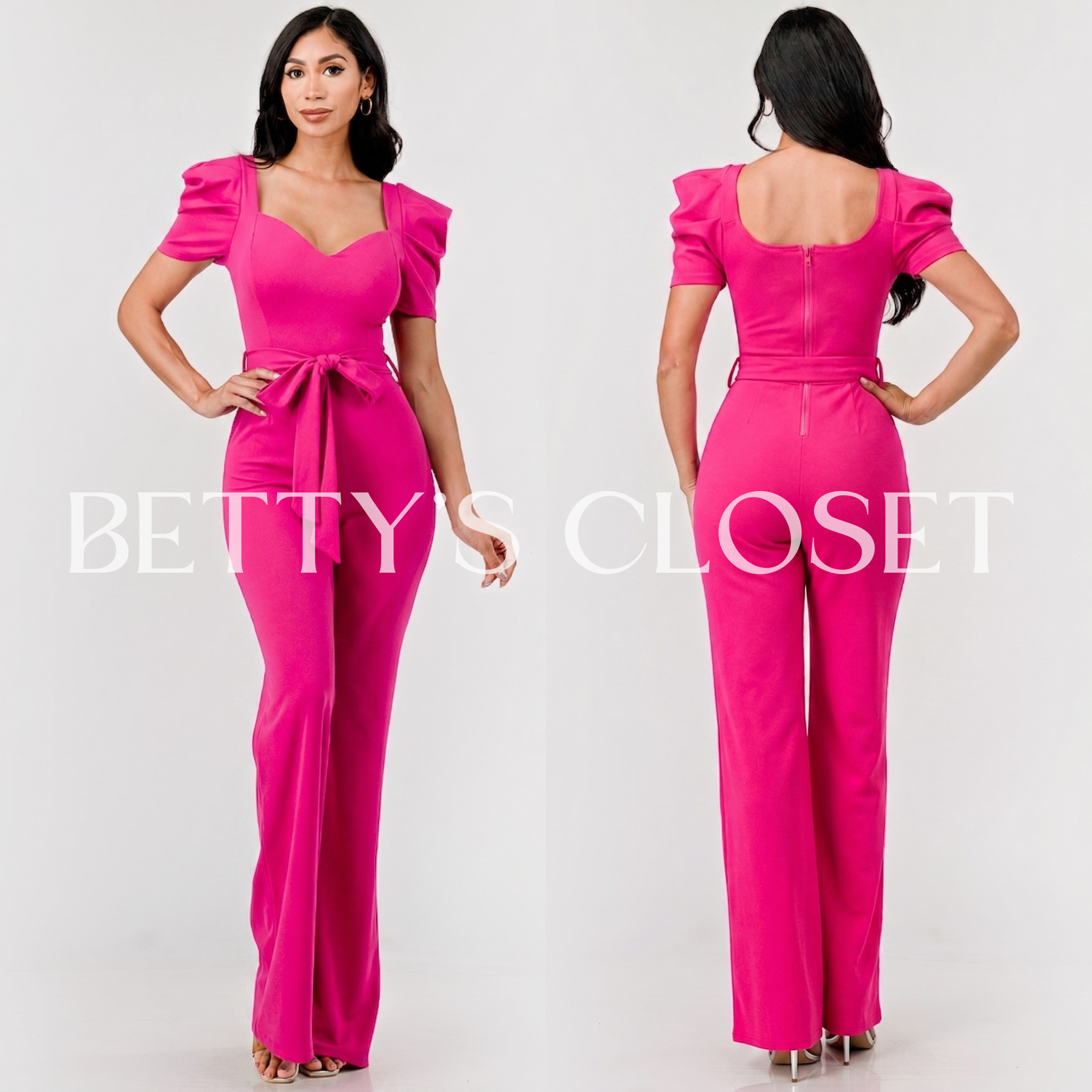 Sally Puff Short Sleeve Belted Jumpsuit