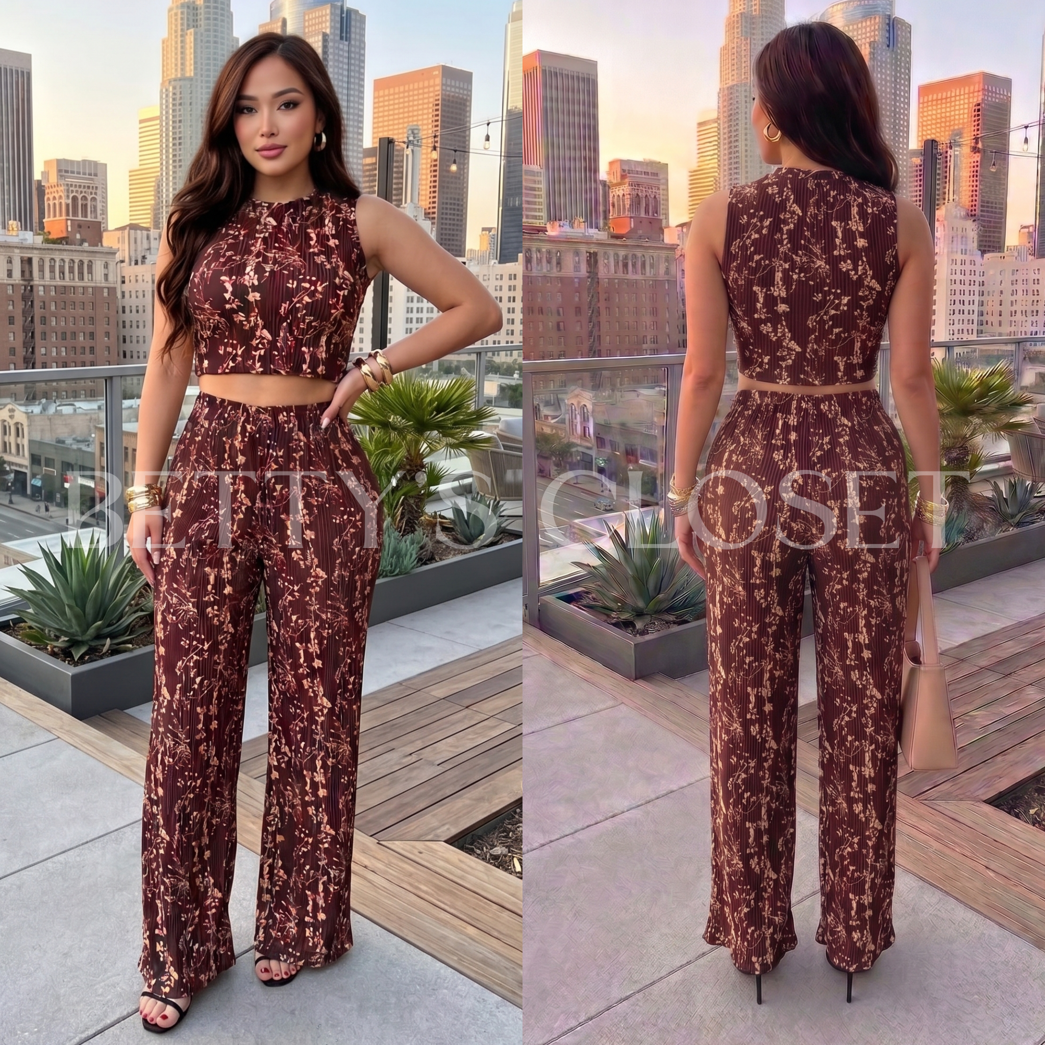 Araceli Print Crinkle 2pc Pant Set