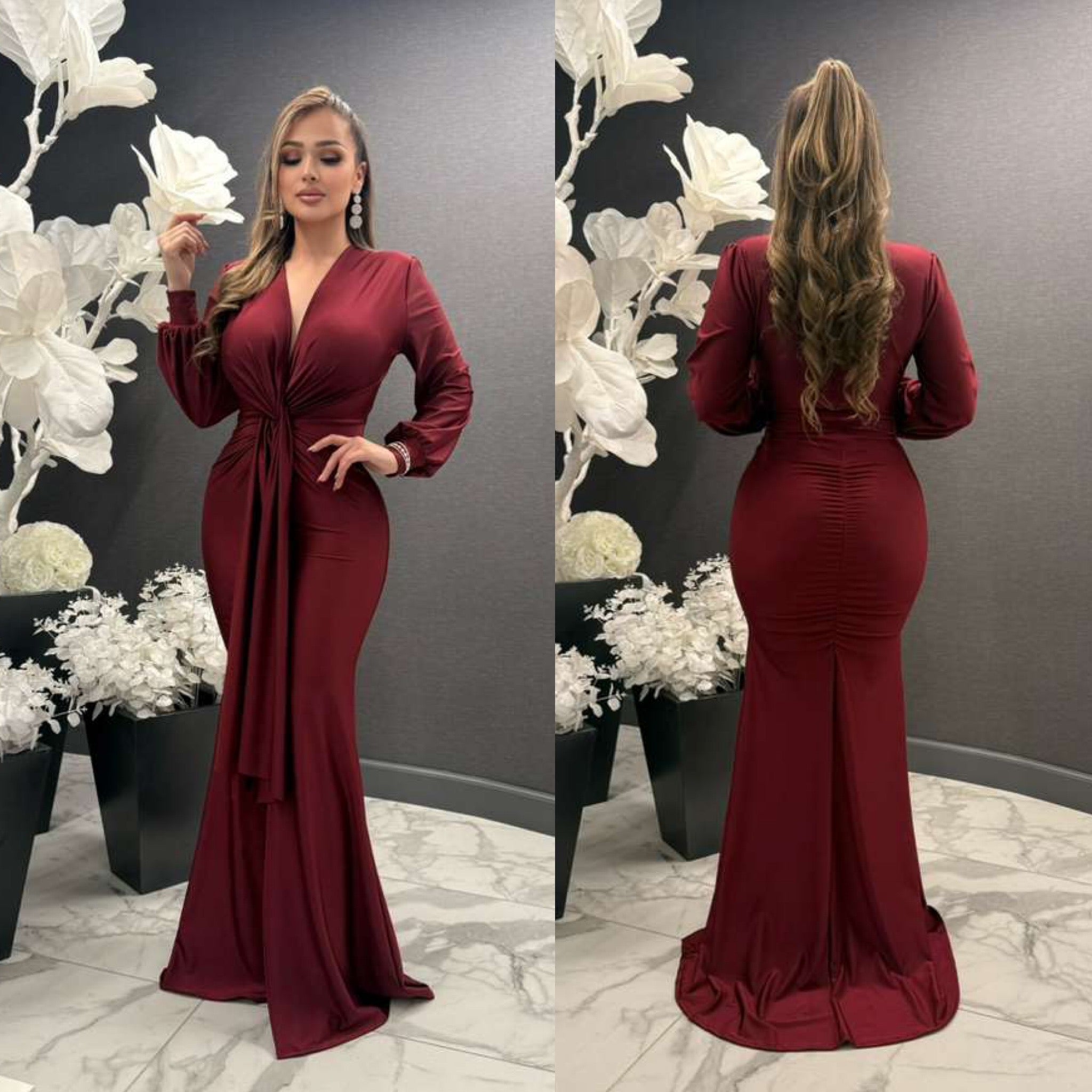 Dania Long Sleeve Front Gathering Gown