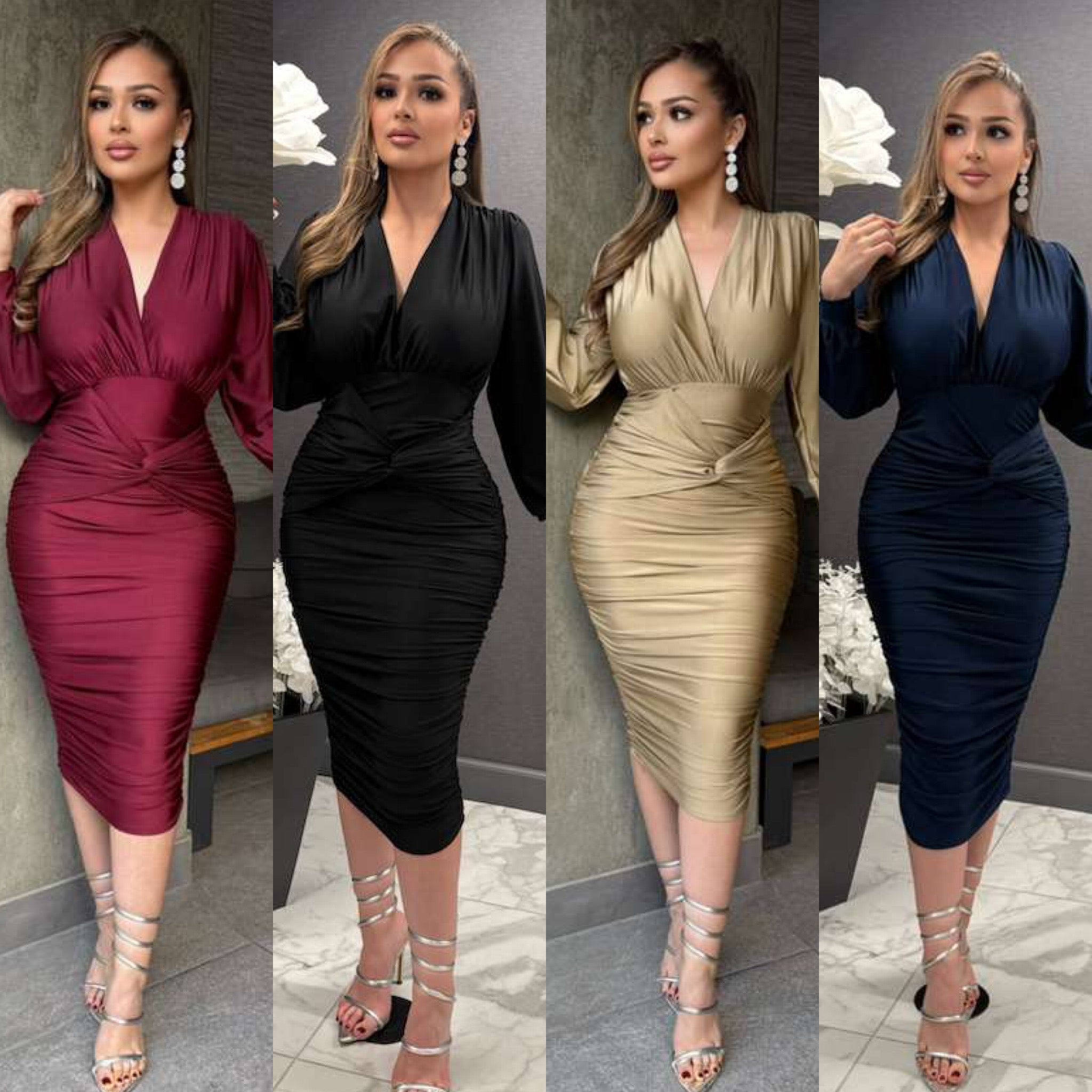 Kenia Long Sleeve Side Ruched Dress