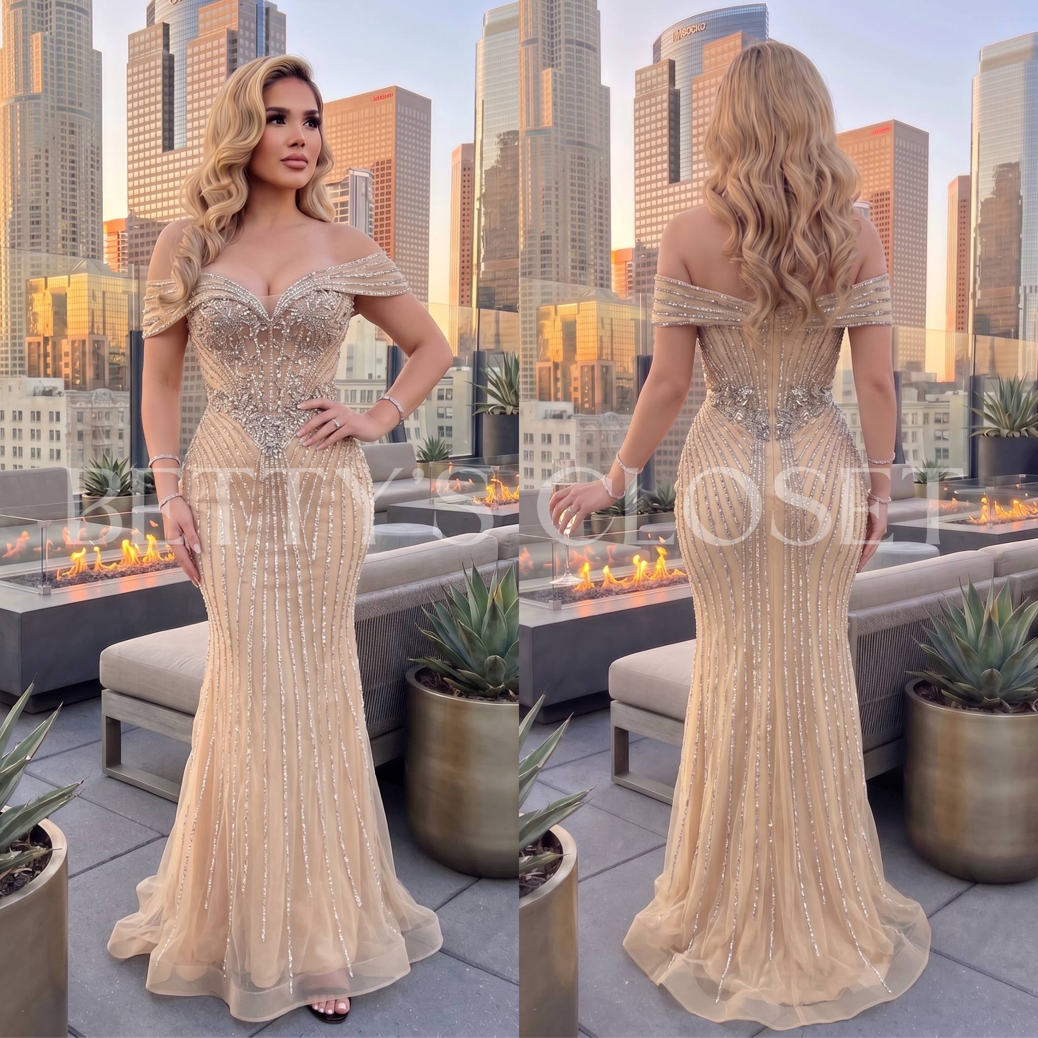 Elena Embellished Corset Off-Shoulder Formal Gown