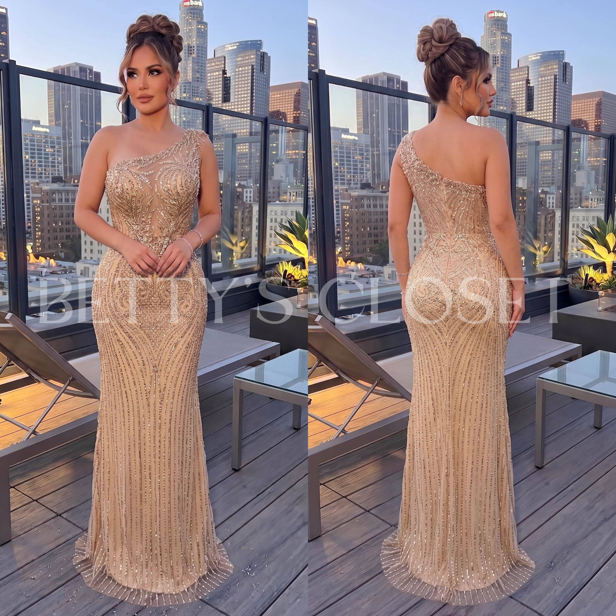 Esperanza One Shoulder Beaded Gown