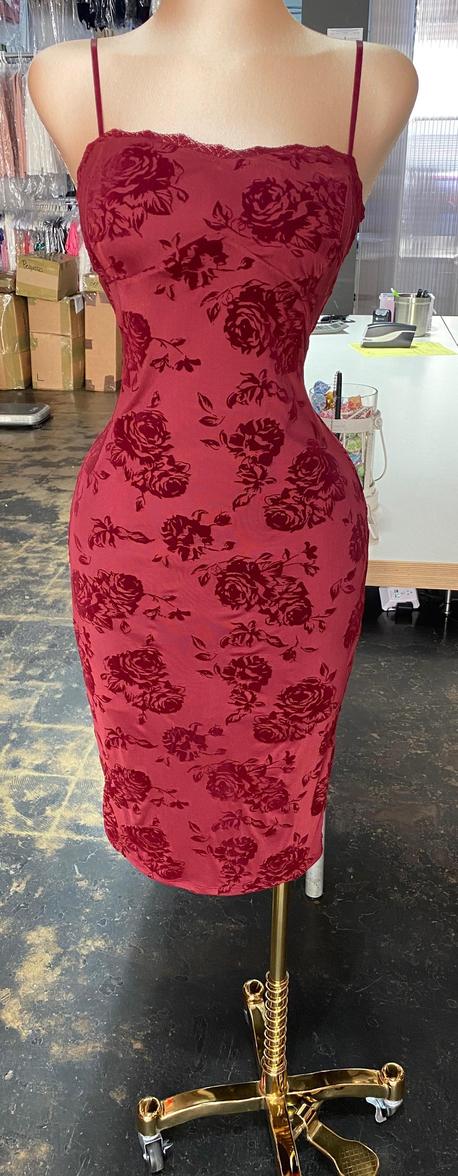 Anahi Floral Velvet Midi Dress