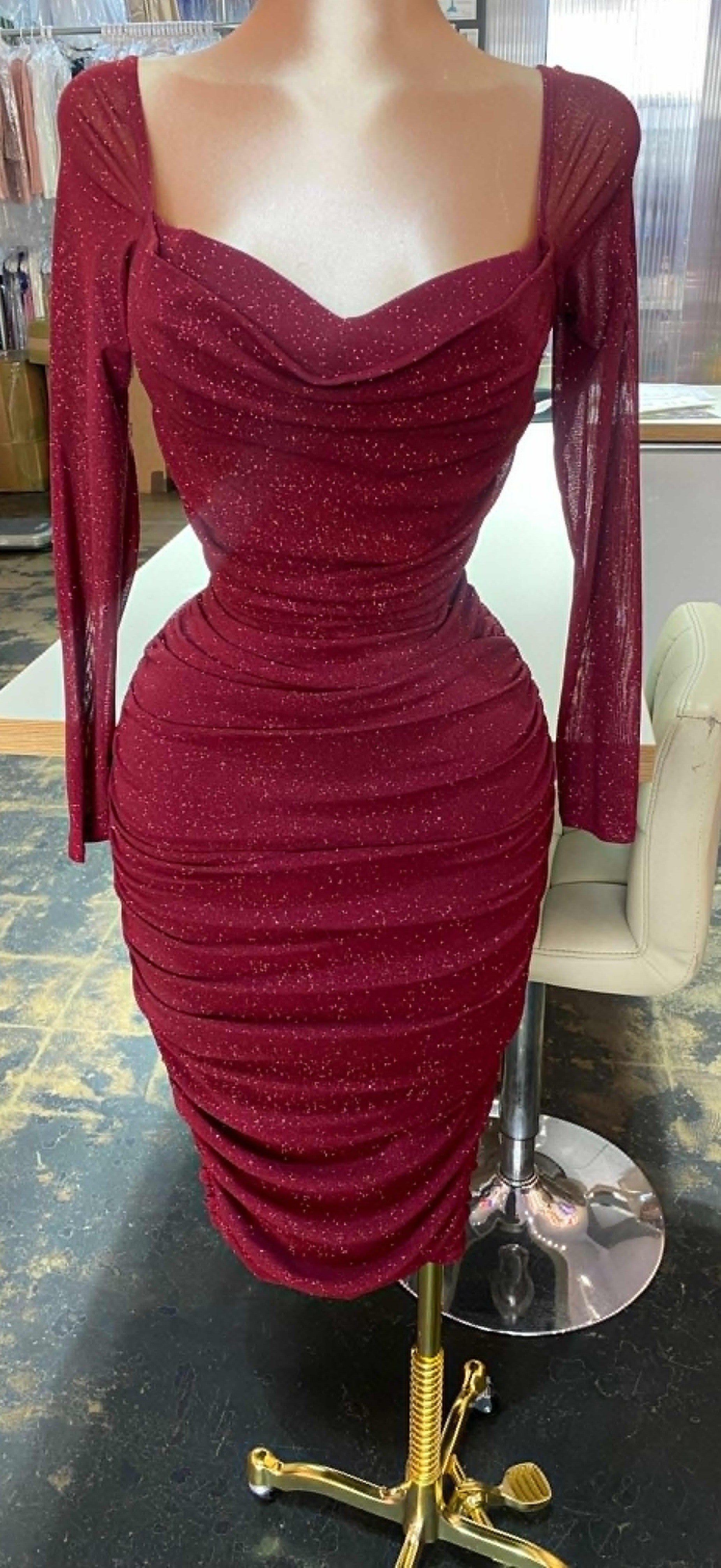 Holiday Midi Glitter Mesh Long Sleeve Dress