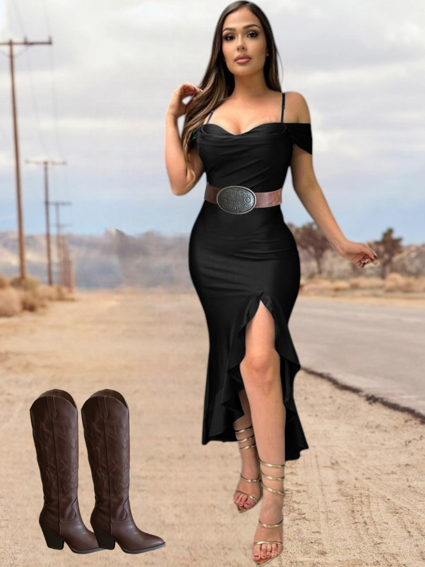 Darlene Midi Off Shoulder Ruffle Dress