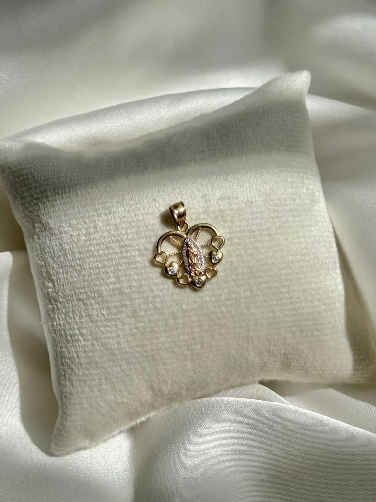 14k Gold Virgin Mary Heart Cz Pendant