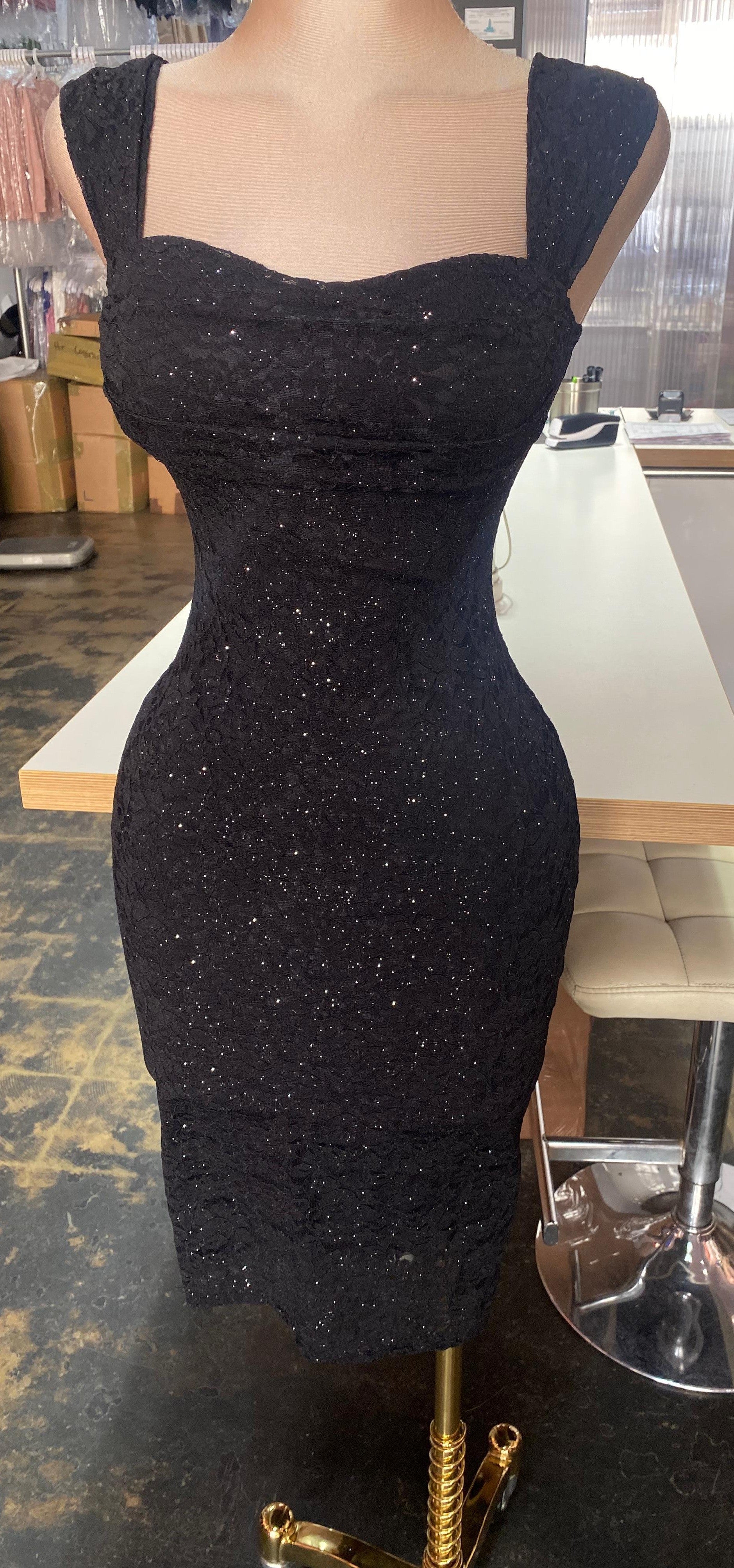 Analisa Lace Off Shoulder Glitter Dress