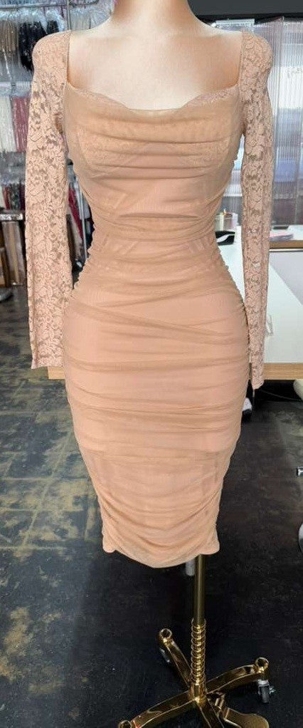 Sandra Lace Sleeve Mesh Midi Dress