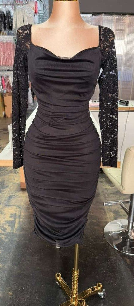 Sandra Lace Sleeve Mesh Midi Dress