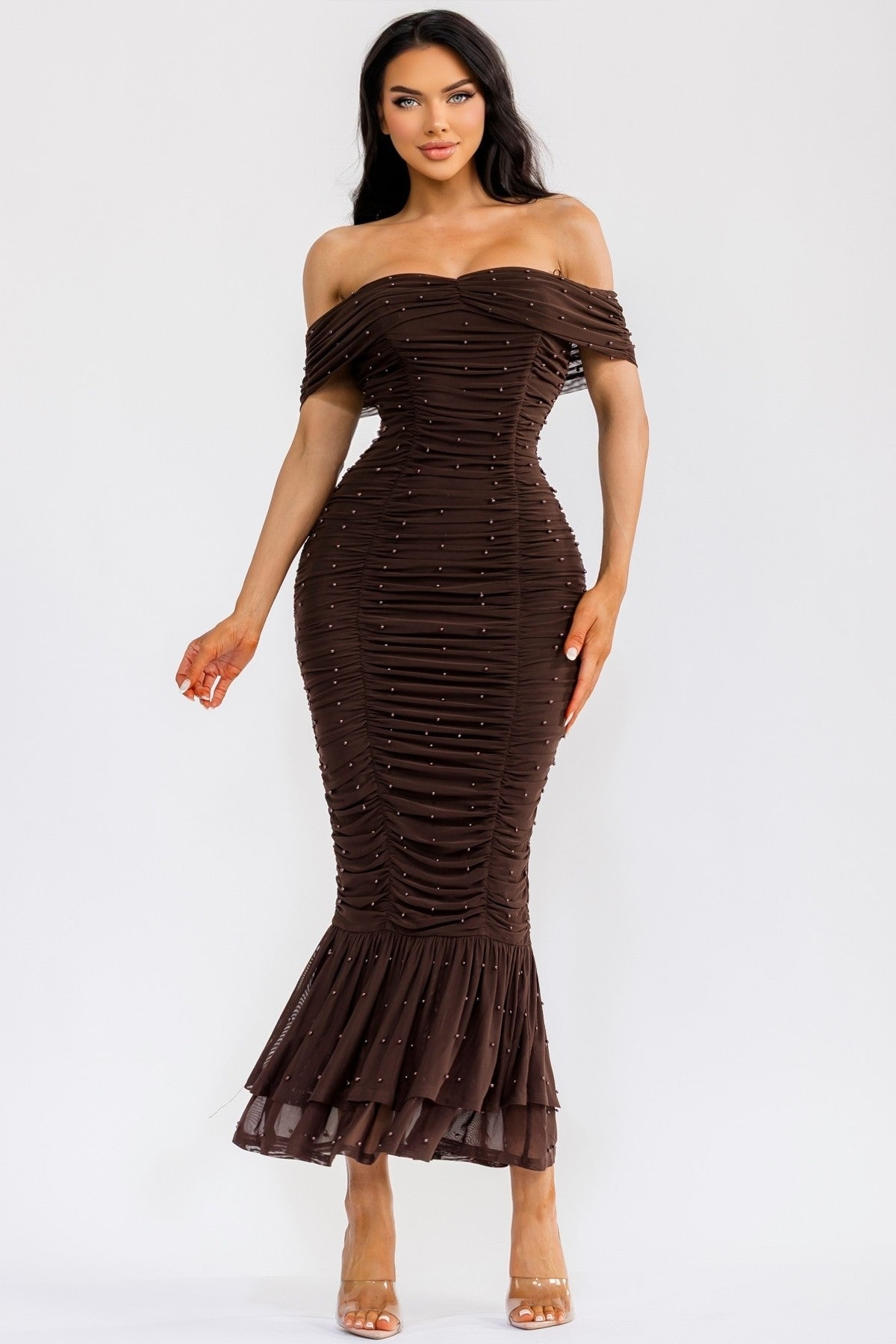 Juliana Pearl Midi Ruffle Dress