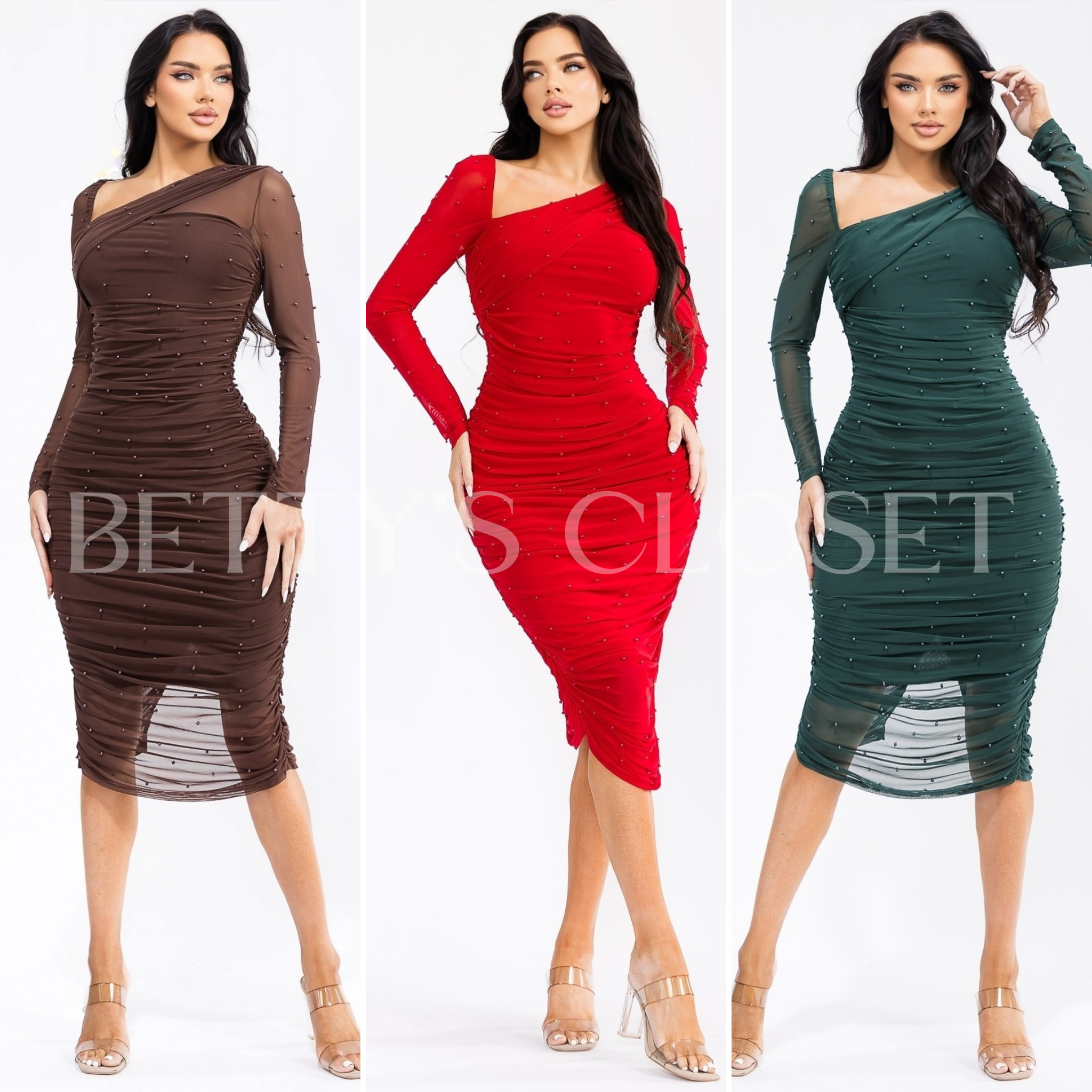 Gemini Pearl Embellished Bodycon Midi Dress