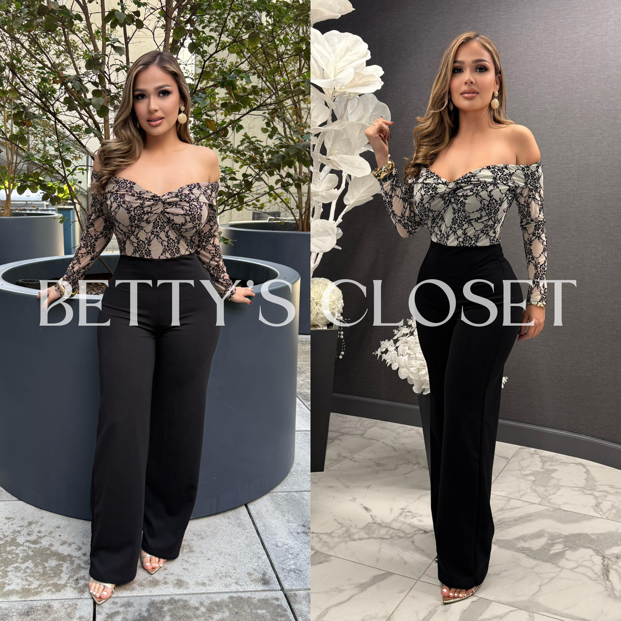 Christina Off Shoulder Long Sleeve Lace Jumpsuit