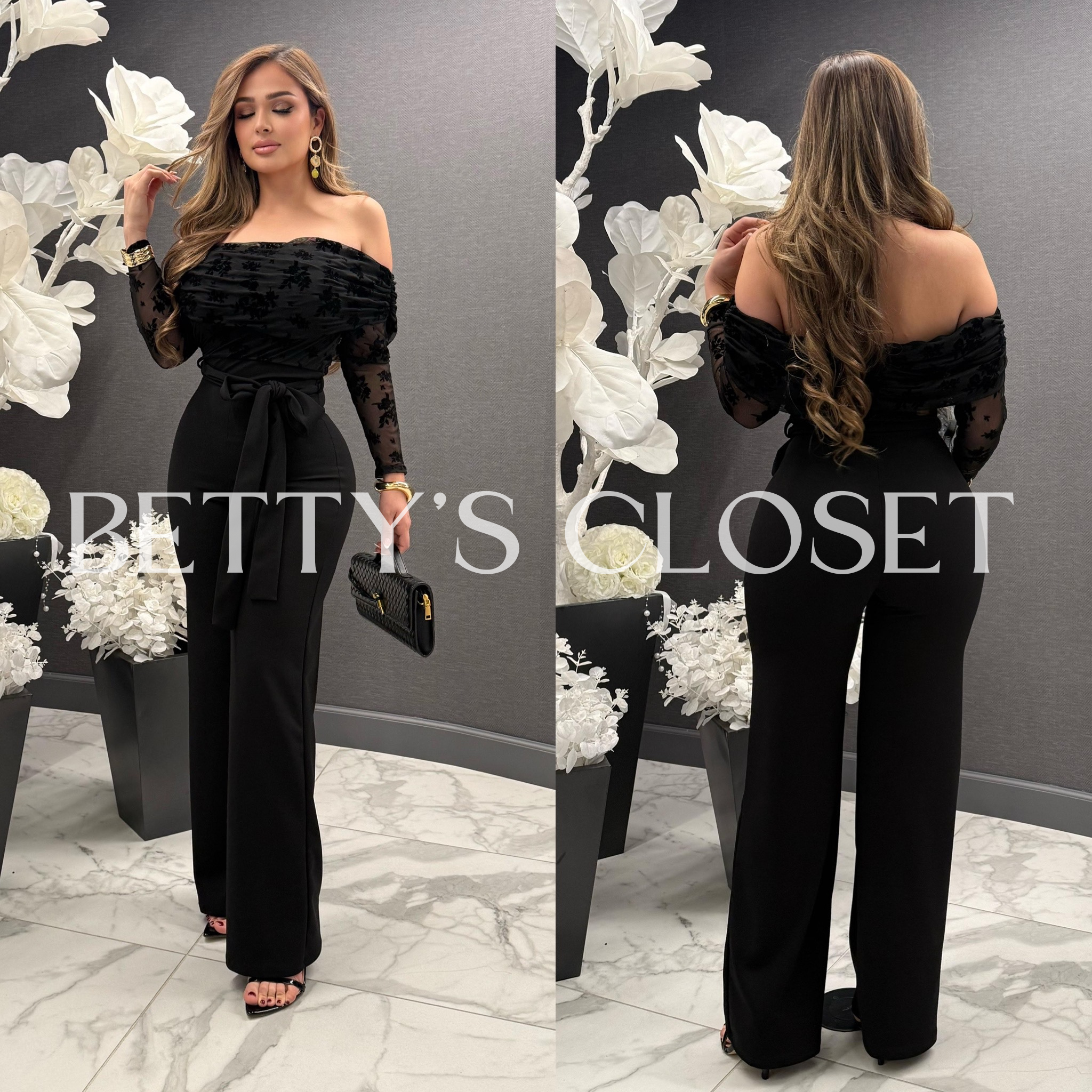Danielle Off Shoulder Long Sleeve Lace Jumpsuit