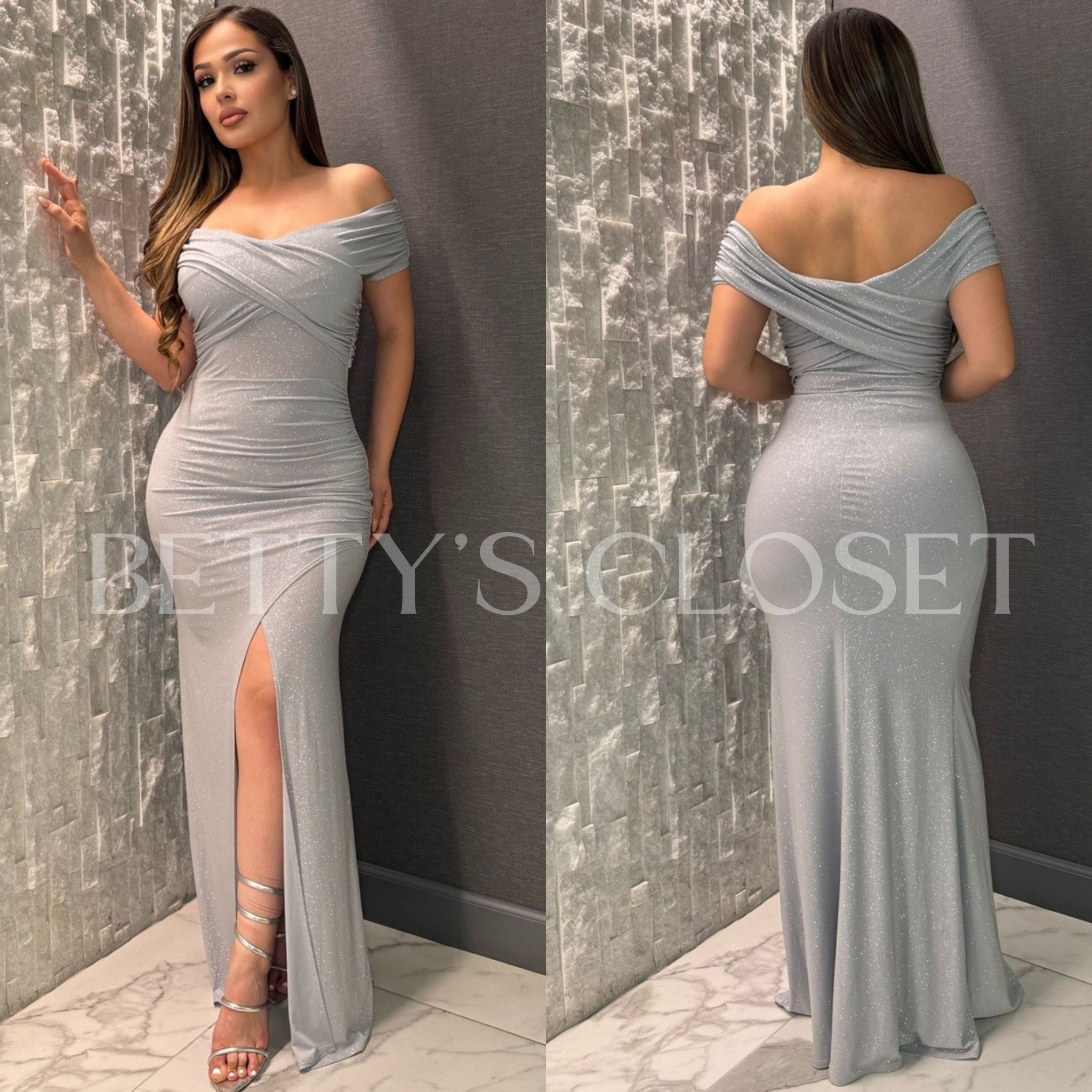 Ashley Glitter Off Shoulder Gown