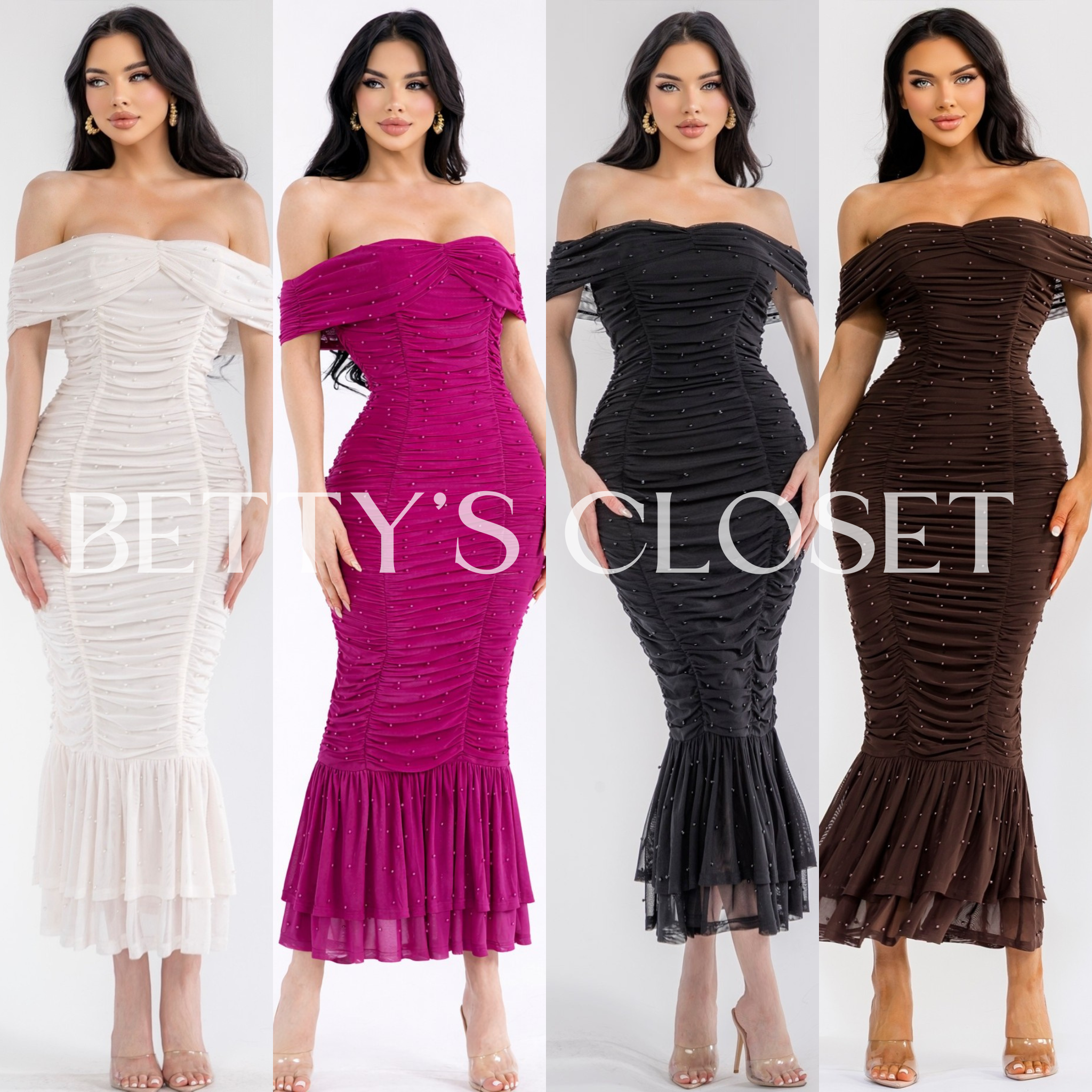 Juliana Pearl Midi Ruffle Dress