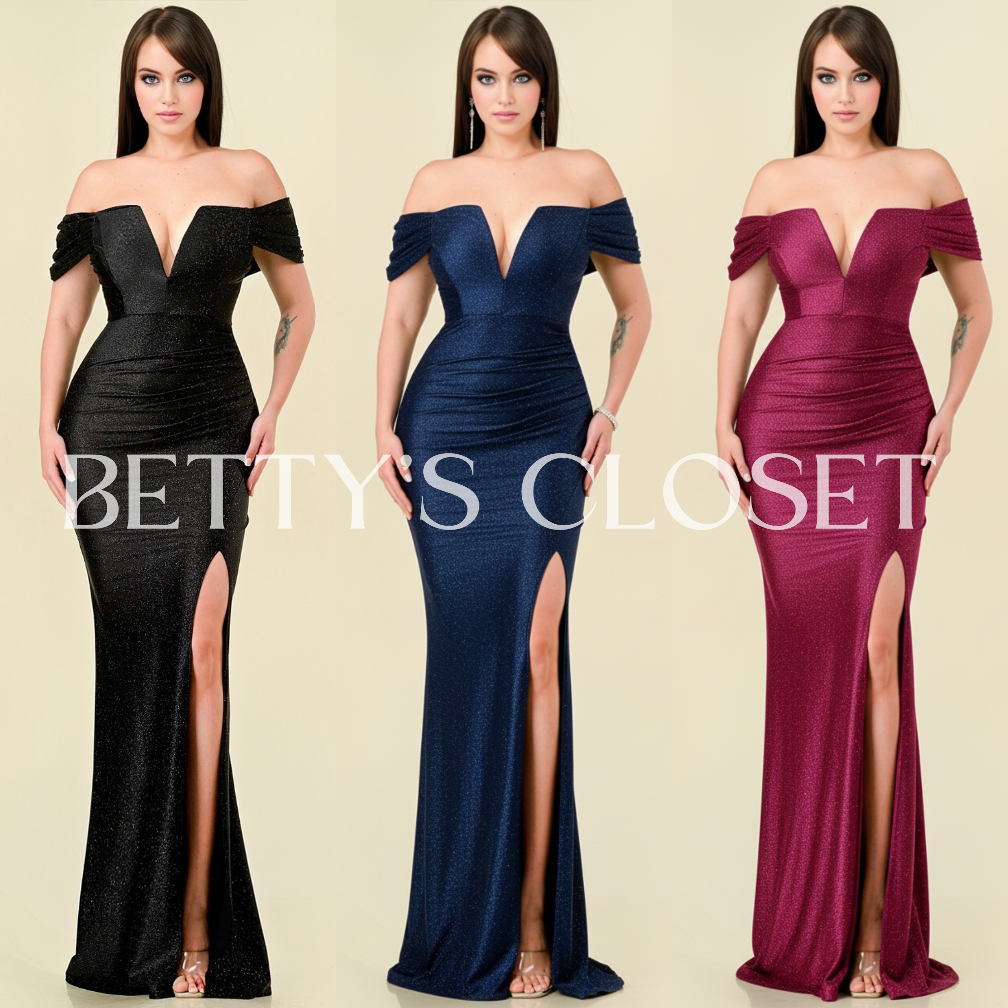 Sexy Off Shoulder Deep V Short Sleeve Ruched Glitter Gown