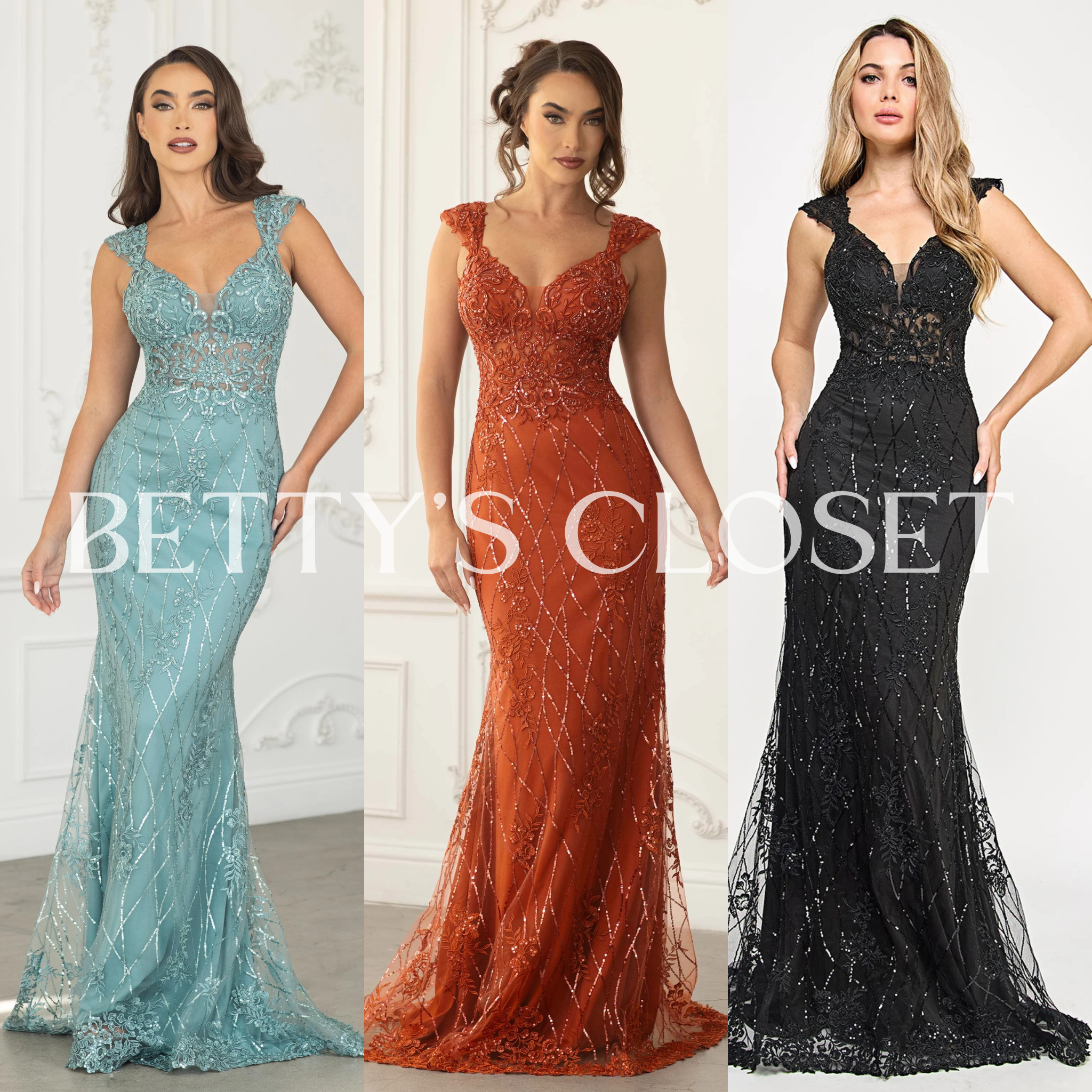 Jackie Embroidered Mermaid Sheer Long Prom Gown