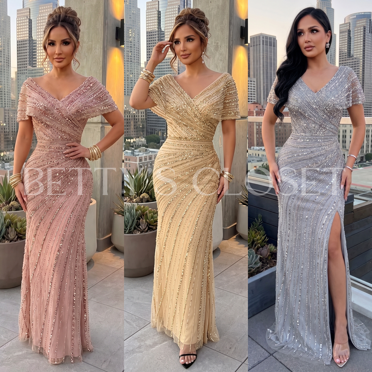 Alison Beaded Embellished Gown W/ Zipper Back