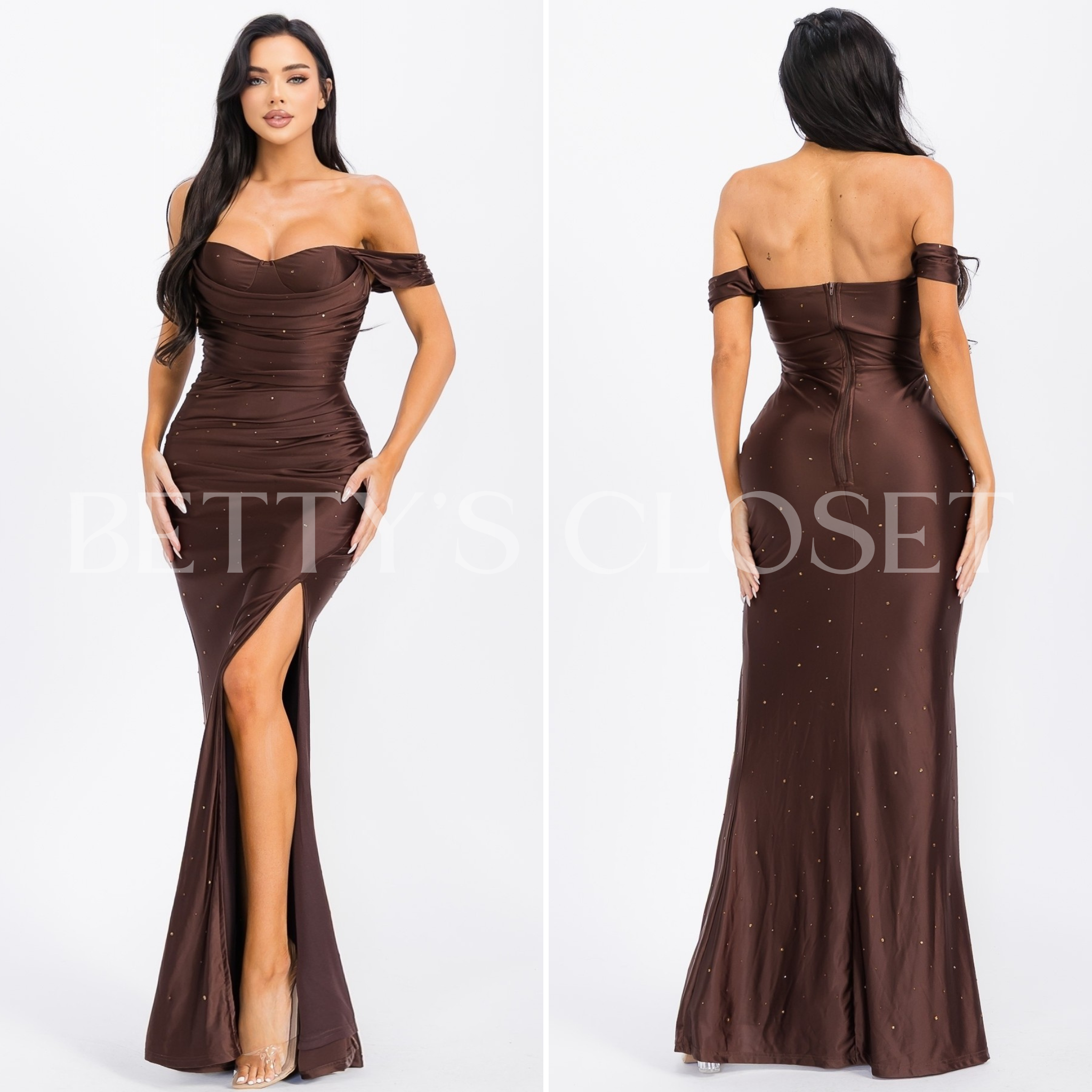 Jennie Satin Gown With Rhinestone Maxi Gown