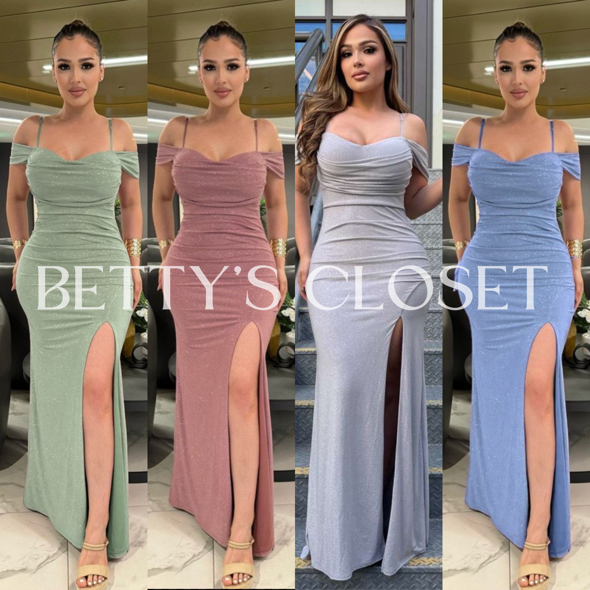 Tatiana Glitter Off Shoulder Double Layer Gowno