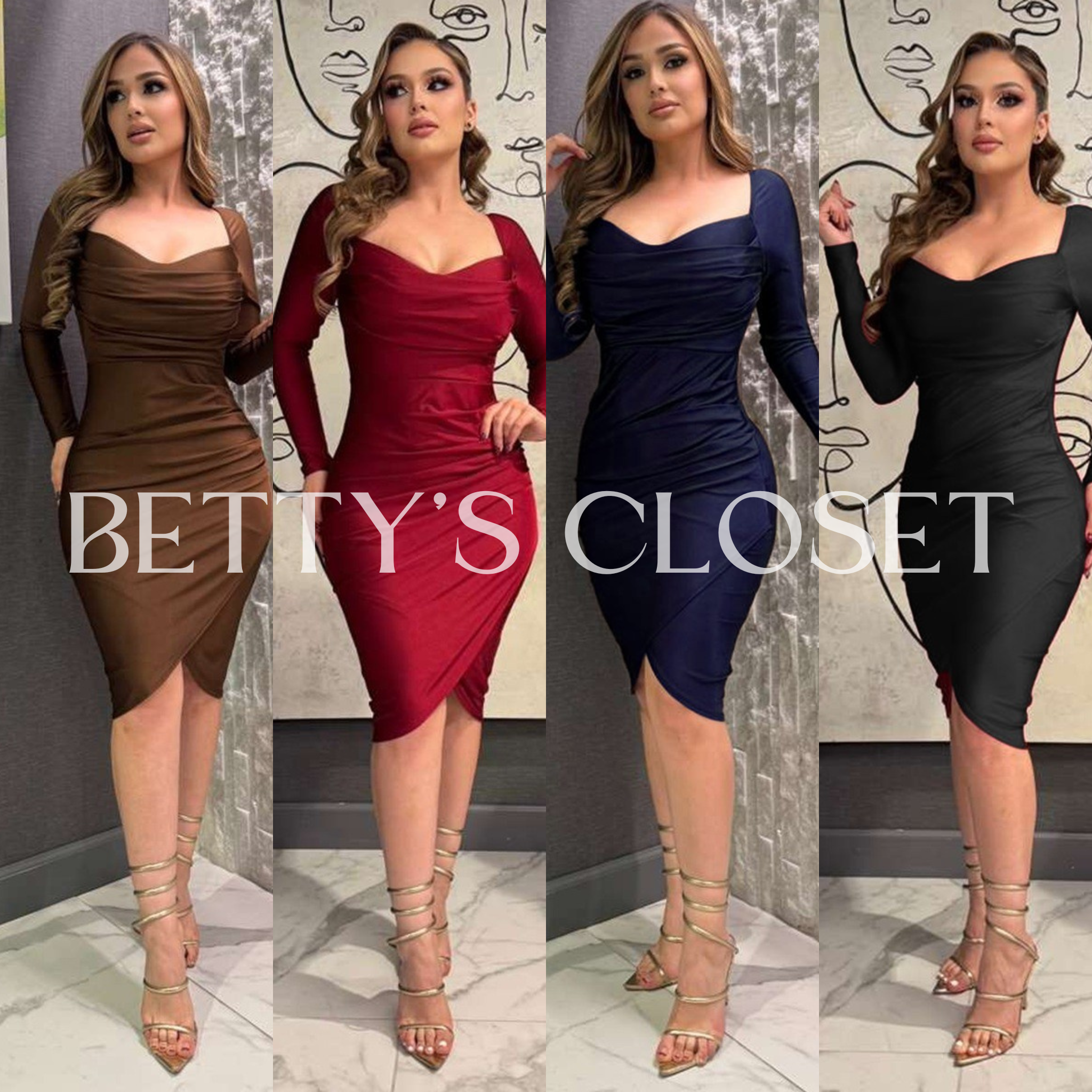 Demi Long Sleeve Sweetheart Neck Midi Dress