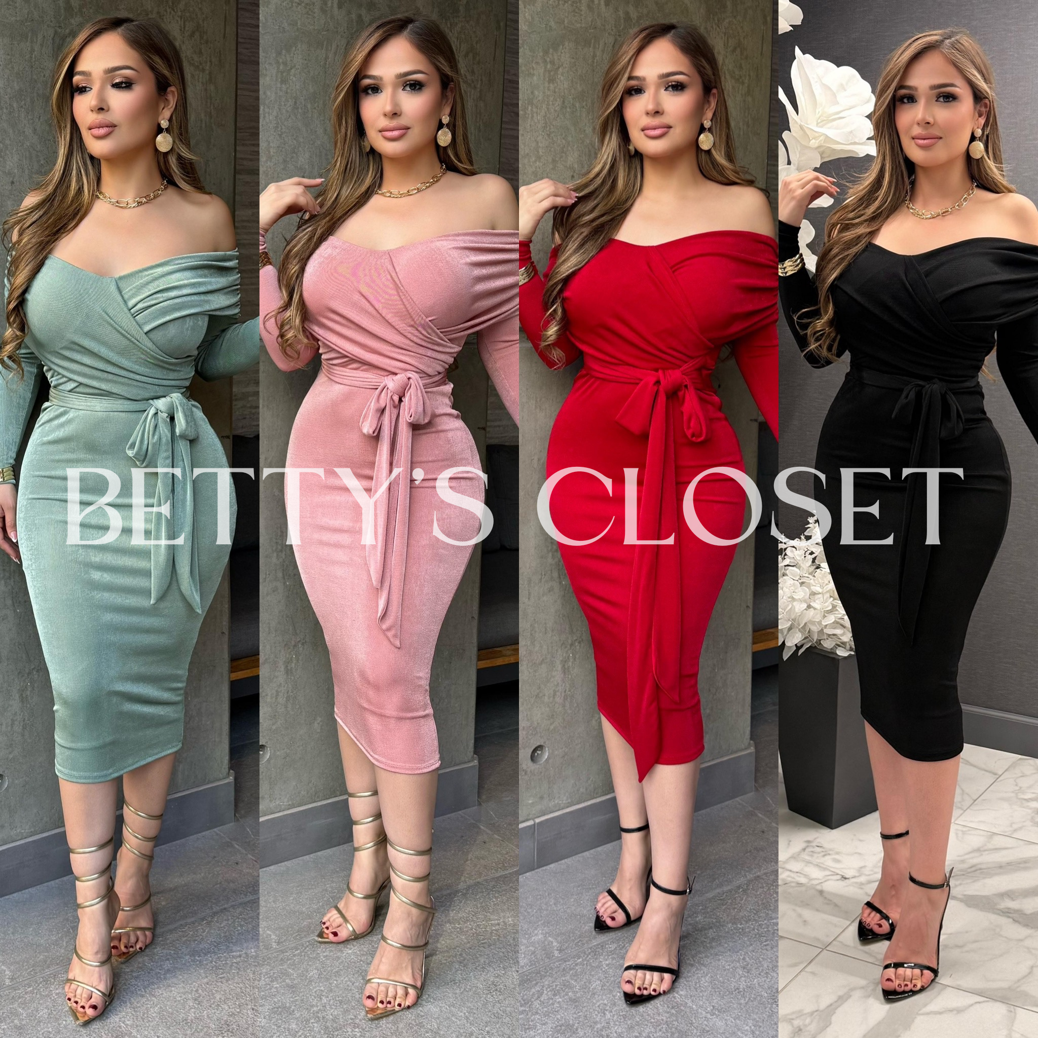 Gisselle Off Shoulder Belted Midi Dress