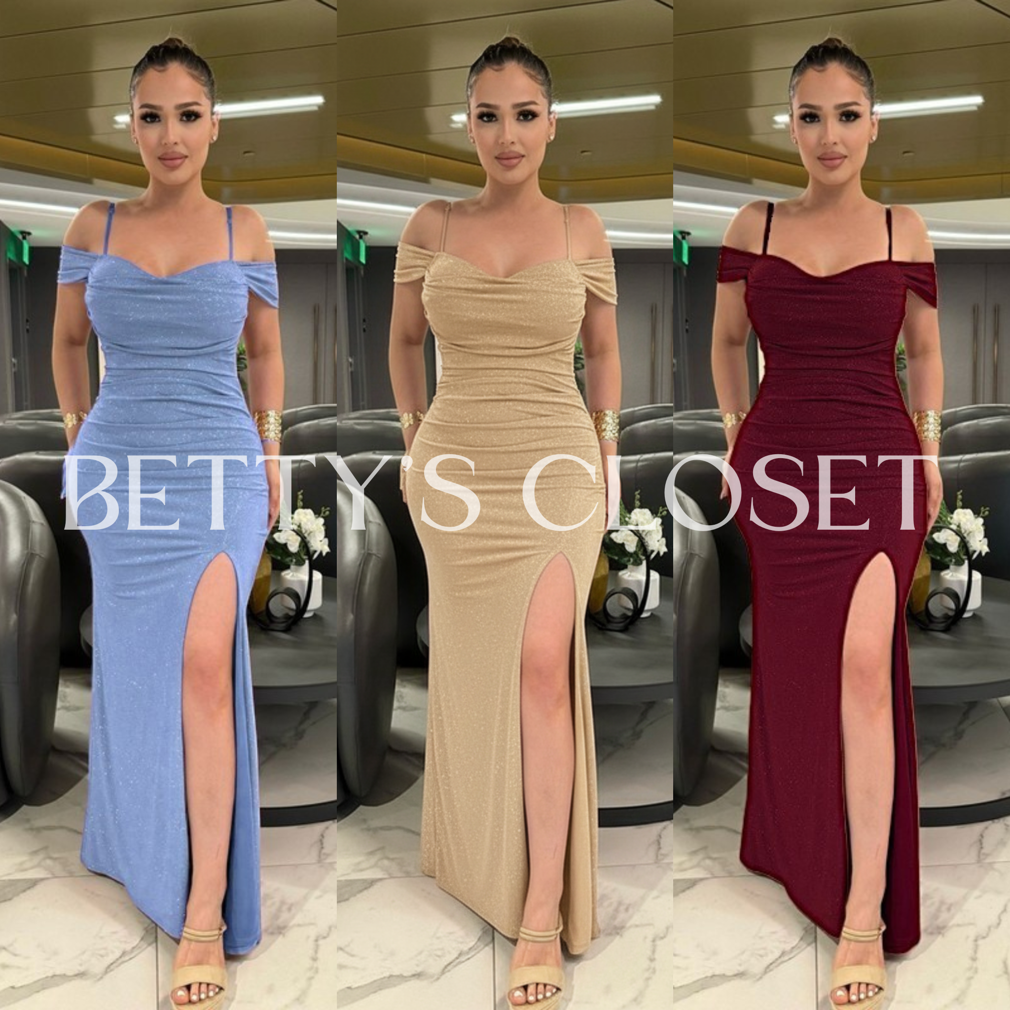 Tatiana Glitter Off Shoulder Double Layer Gown