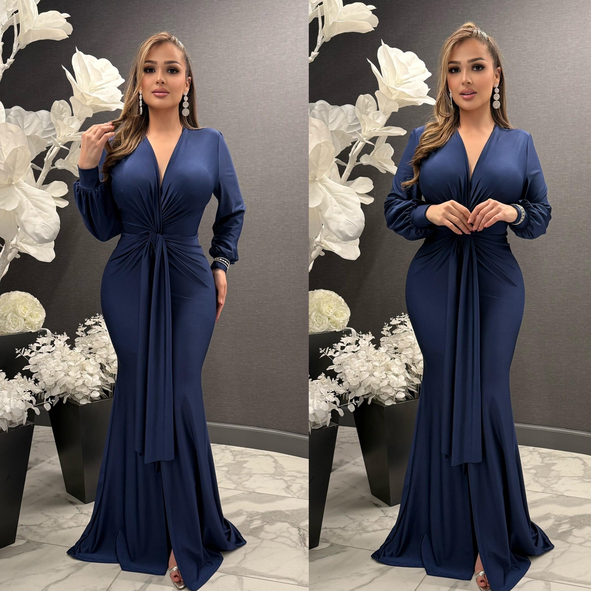 Dania Long Sleeve Front Gathering Gown