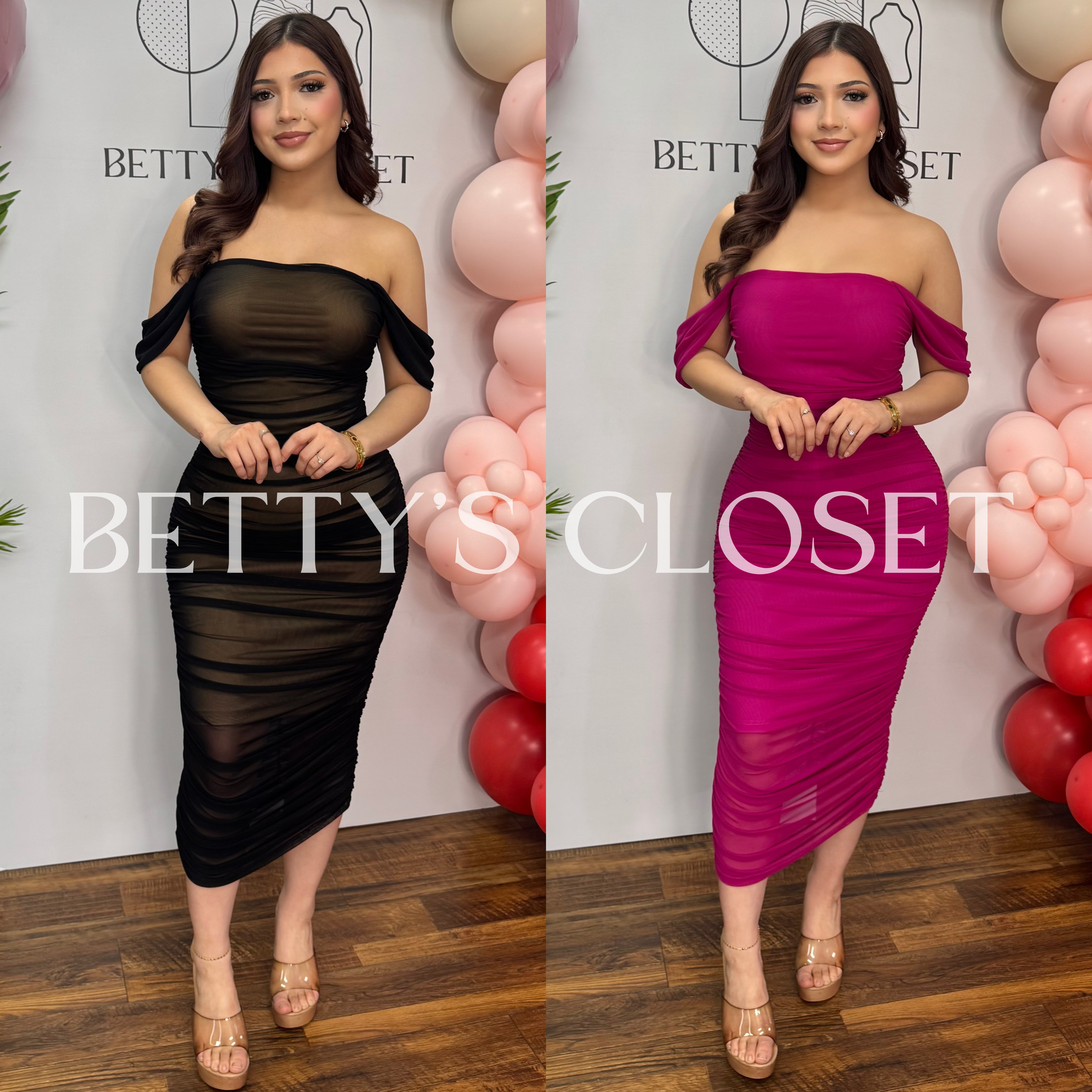 Carmela Off-shoulder Ruched Bodycon Mesh Midi Dress
