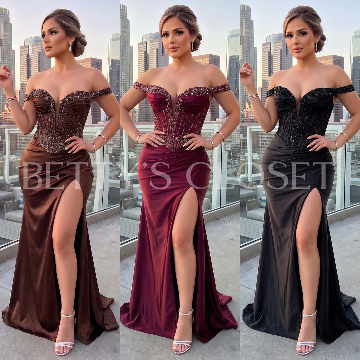 Tamara Off Shoulder Embellished Corset Lace Up Back Prom Gown