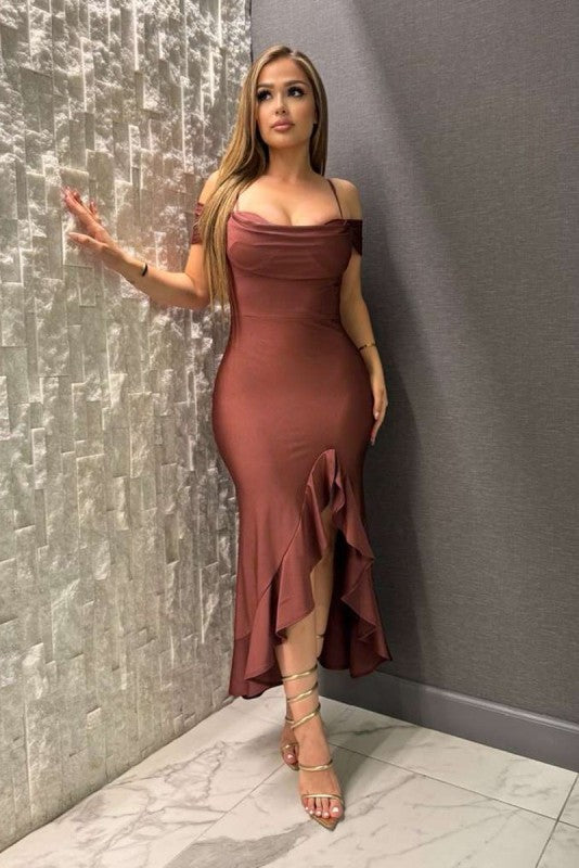 Darlene Midi Off Shoulder Ruffle Dress