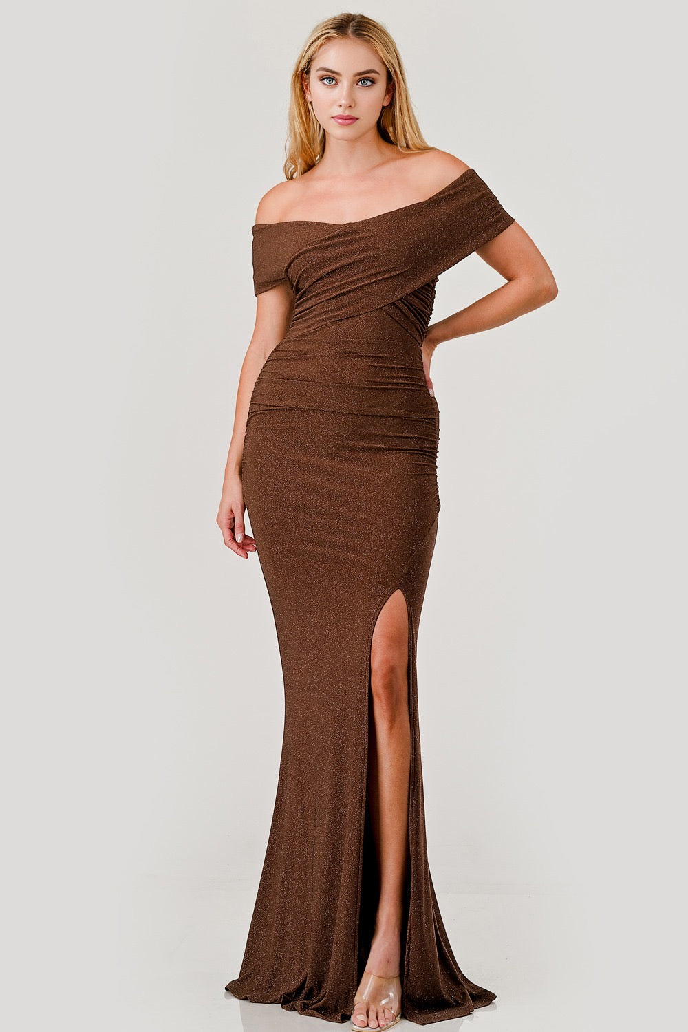 Madison off Shoulder Glitter Gown