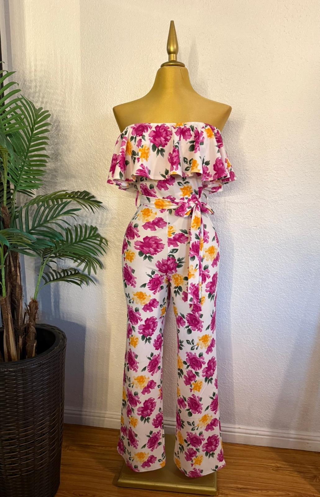 Yvette Floral Off the Shoulder Ruffle Jumpsuit