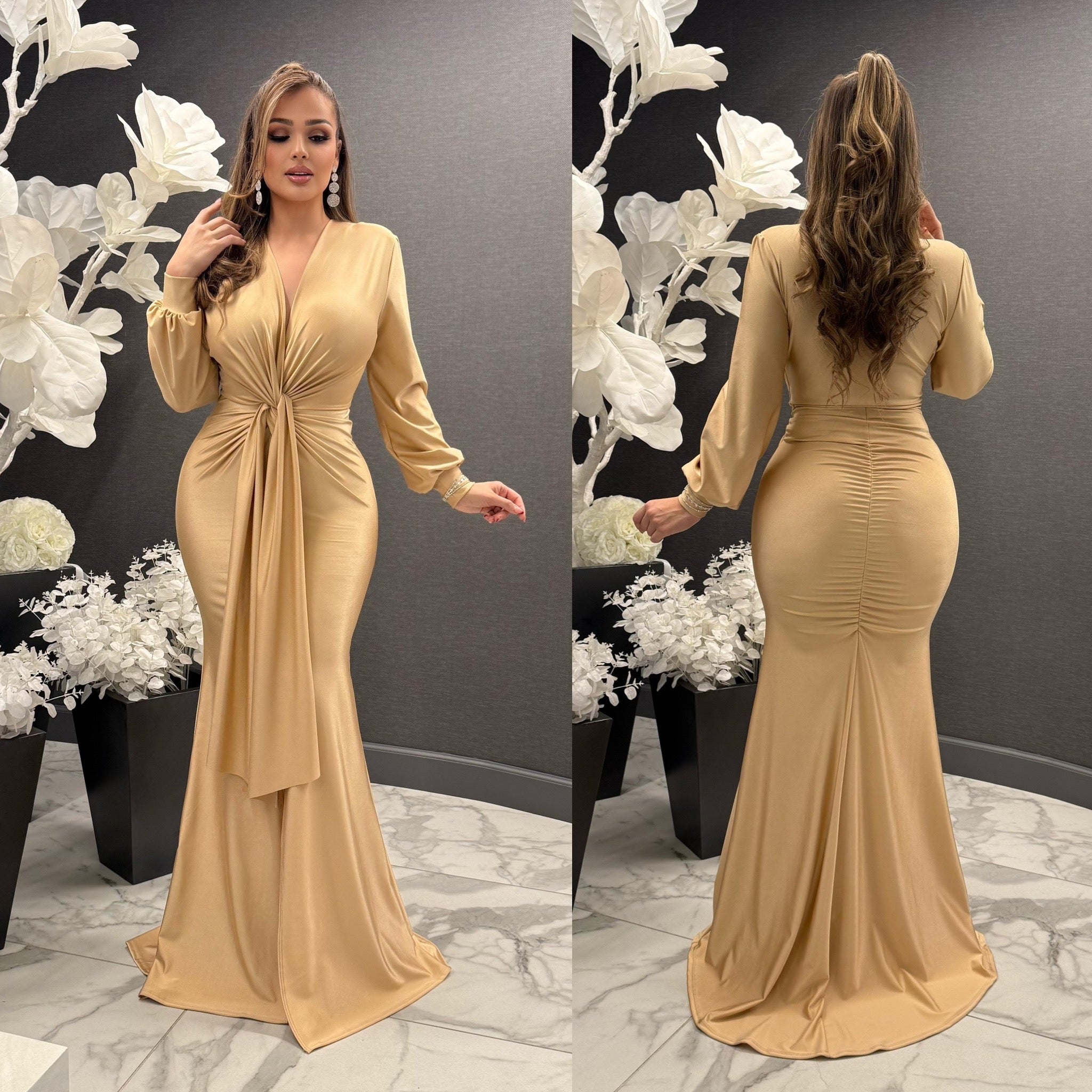 Dania Long Sleeve Front Gathering Gown