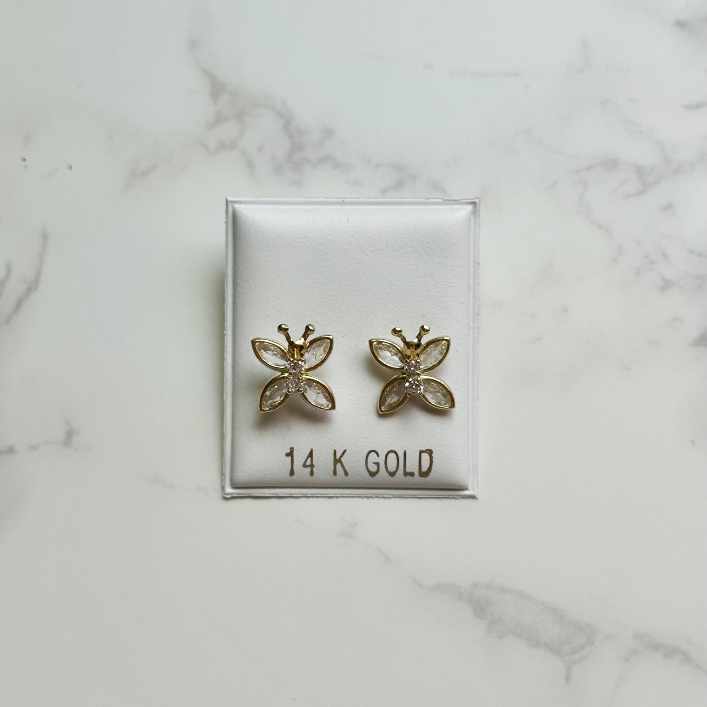 14K GOLD Butterfly Earrings Screw Back