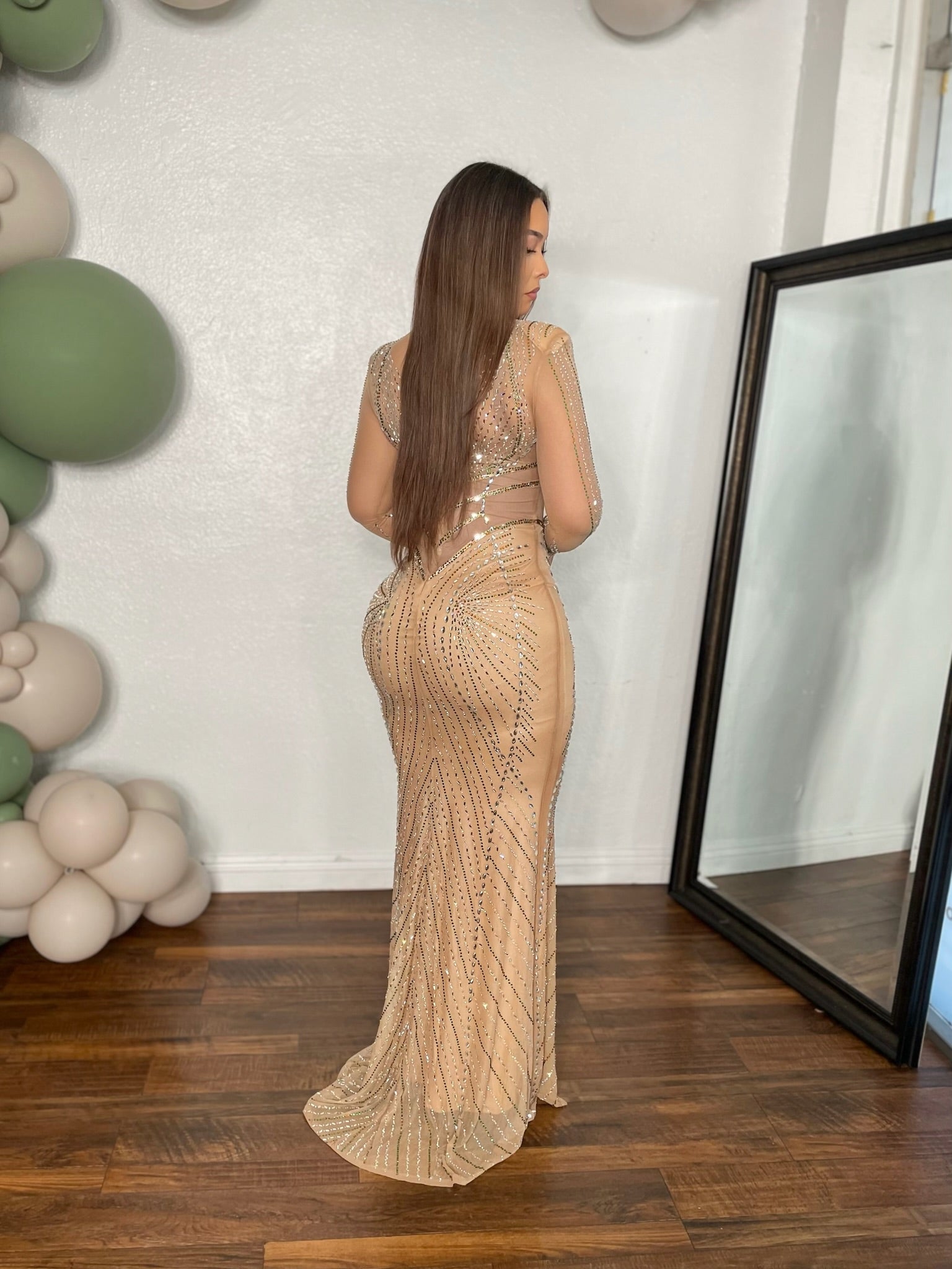 Ofelia Rhinestone Long Sleeve Gown