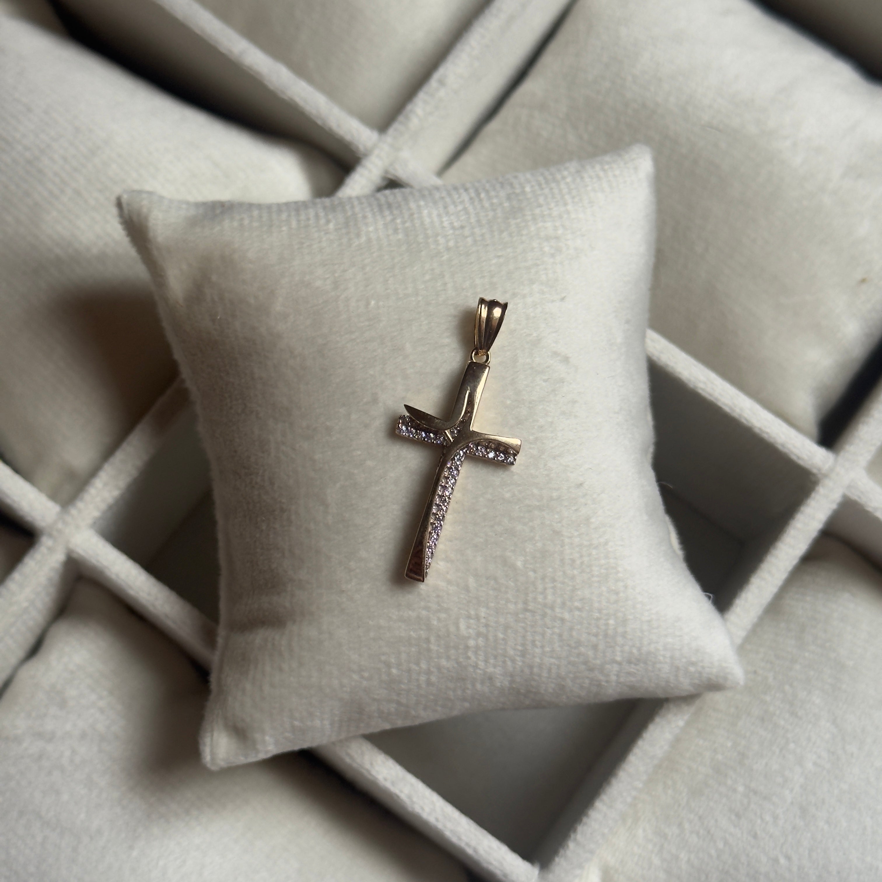 14k Gold CZ Cross Pendant