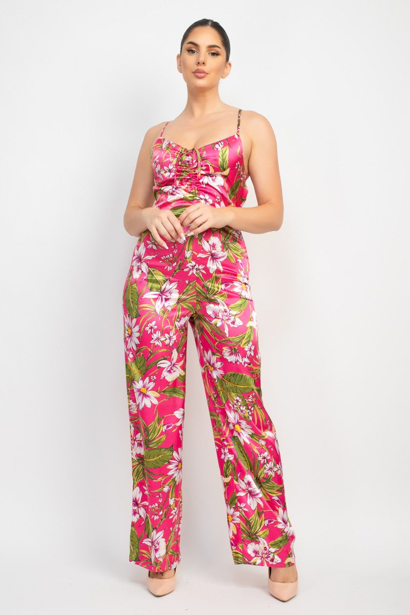 Leila Tropical Ruched Jumpsuit