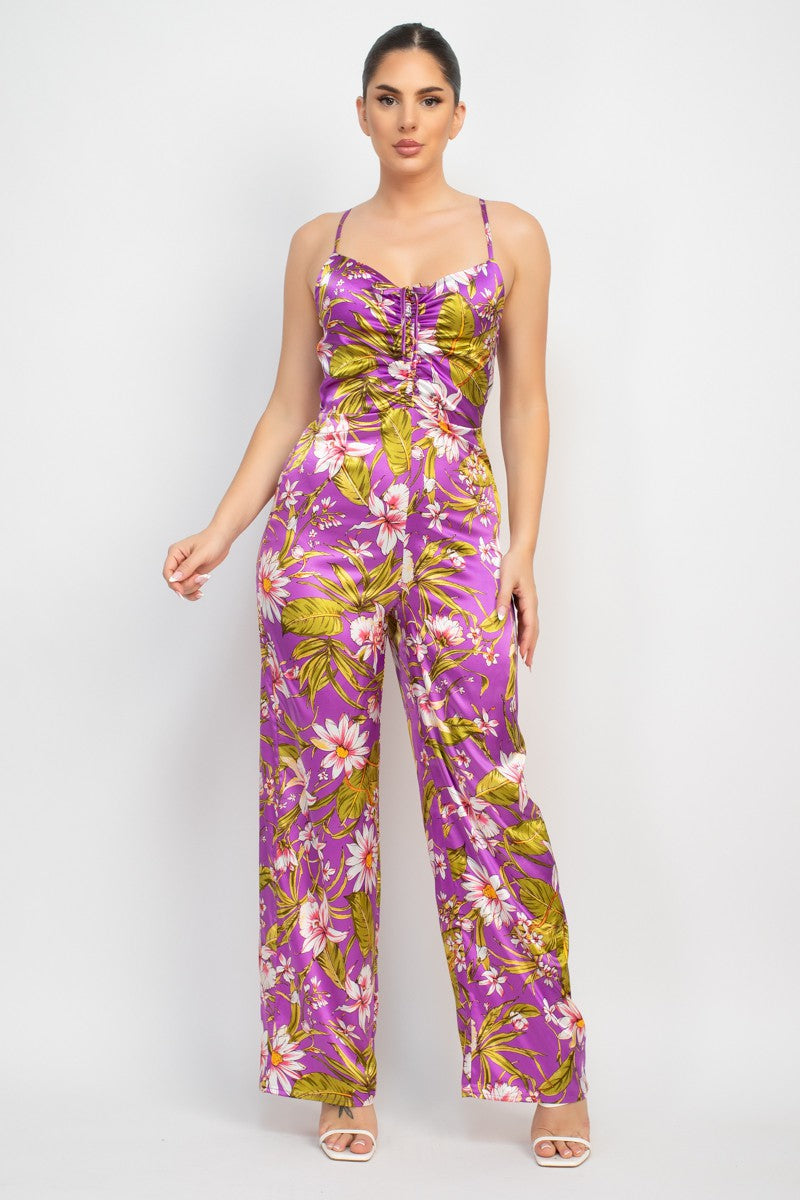 Leila Tropical Ruched Jumpsuit
