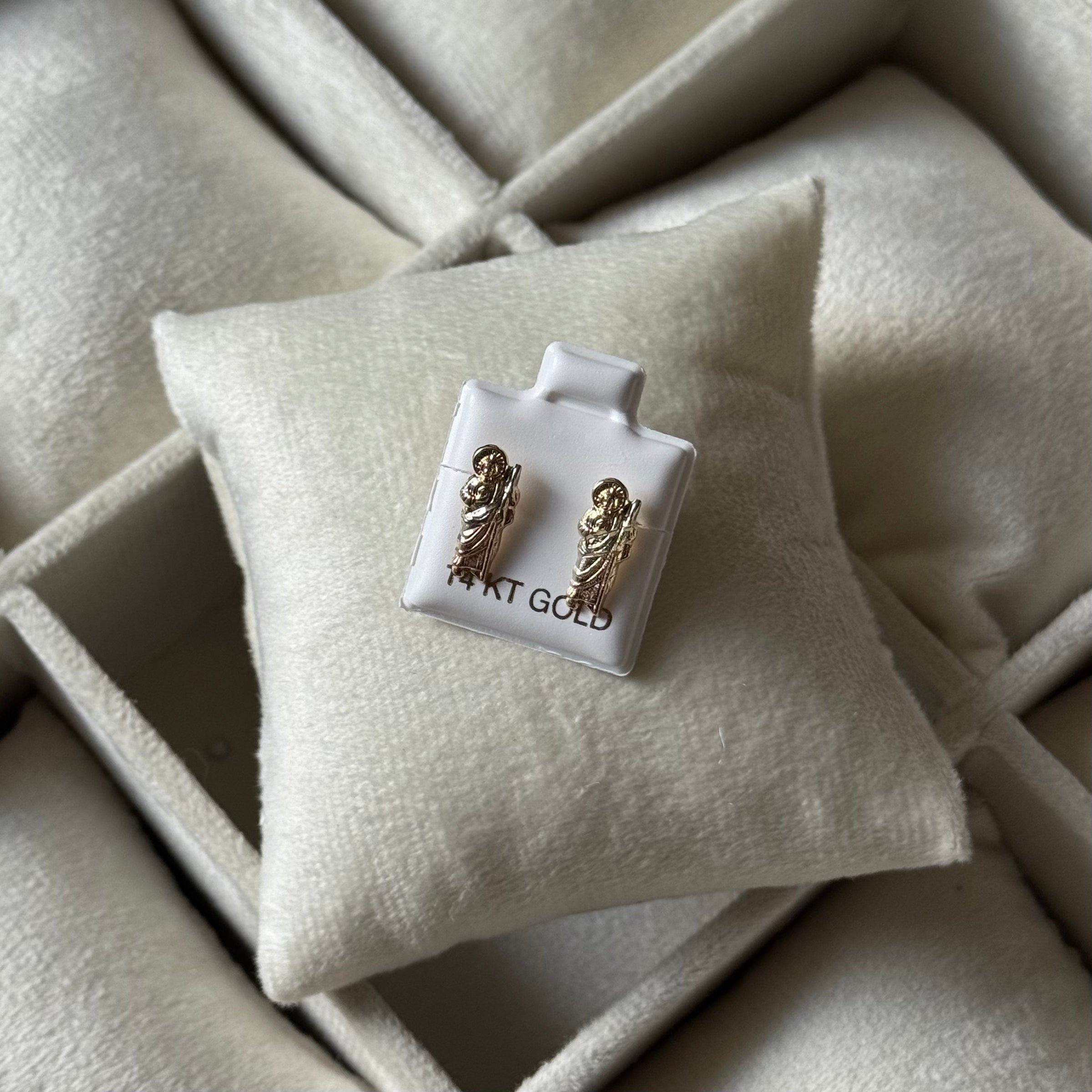 14K G Saint Jude Tri-Tone Stud Earrings
