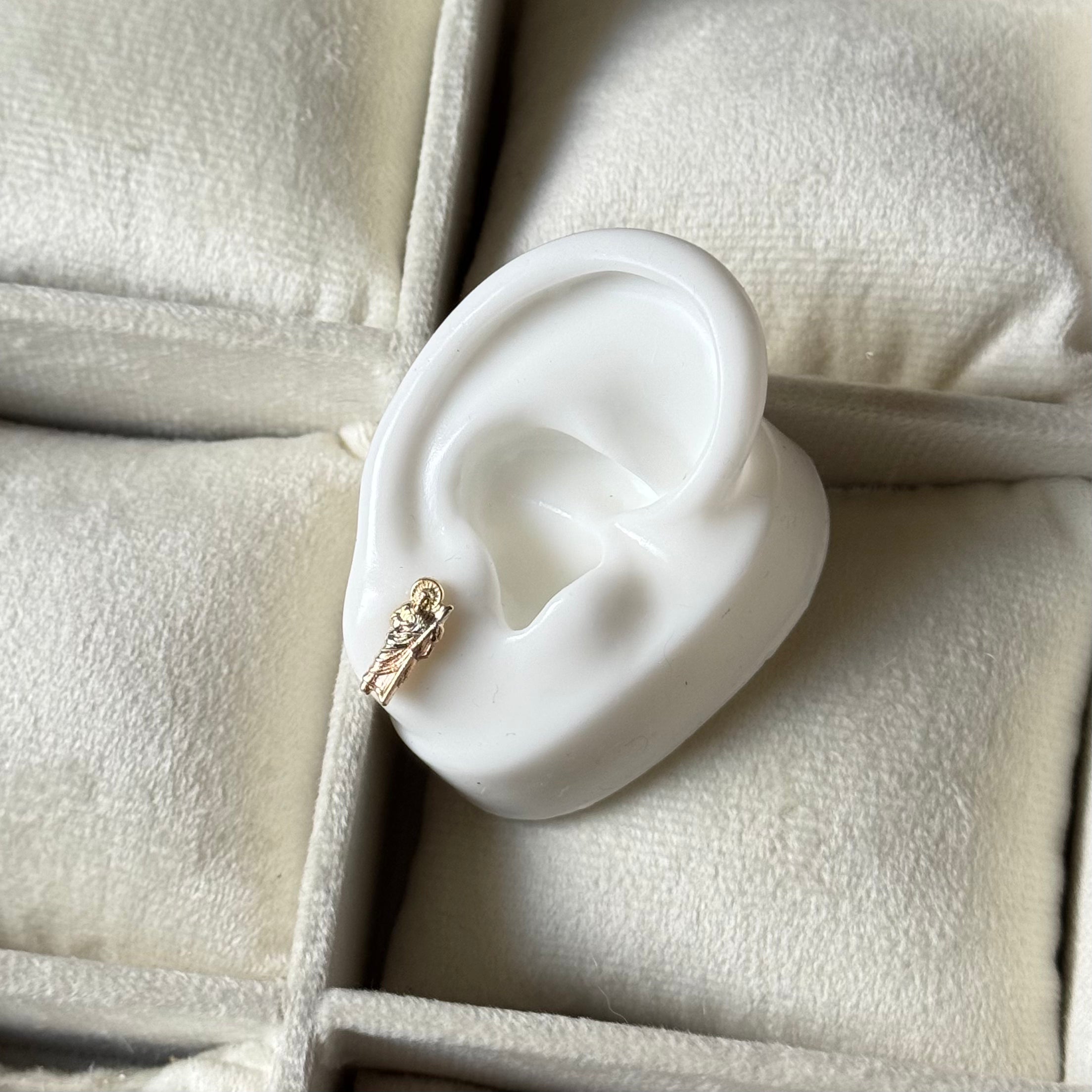 14K G Saint Jude Tri-Tone Stud Earrings