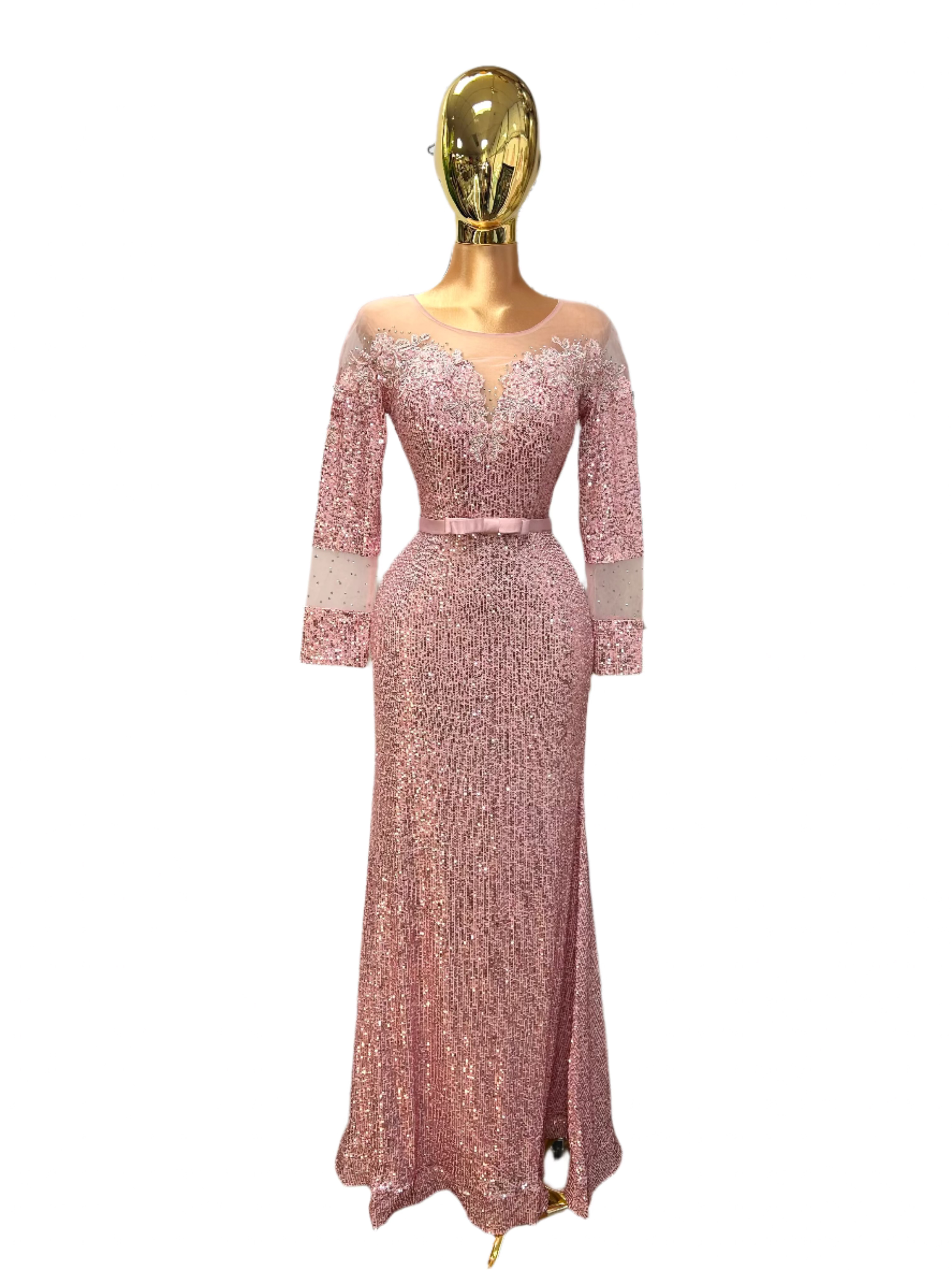 Margaret Long Sleeve Sequins Gown with Beads