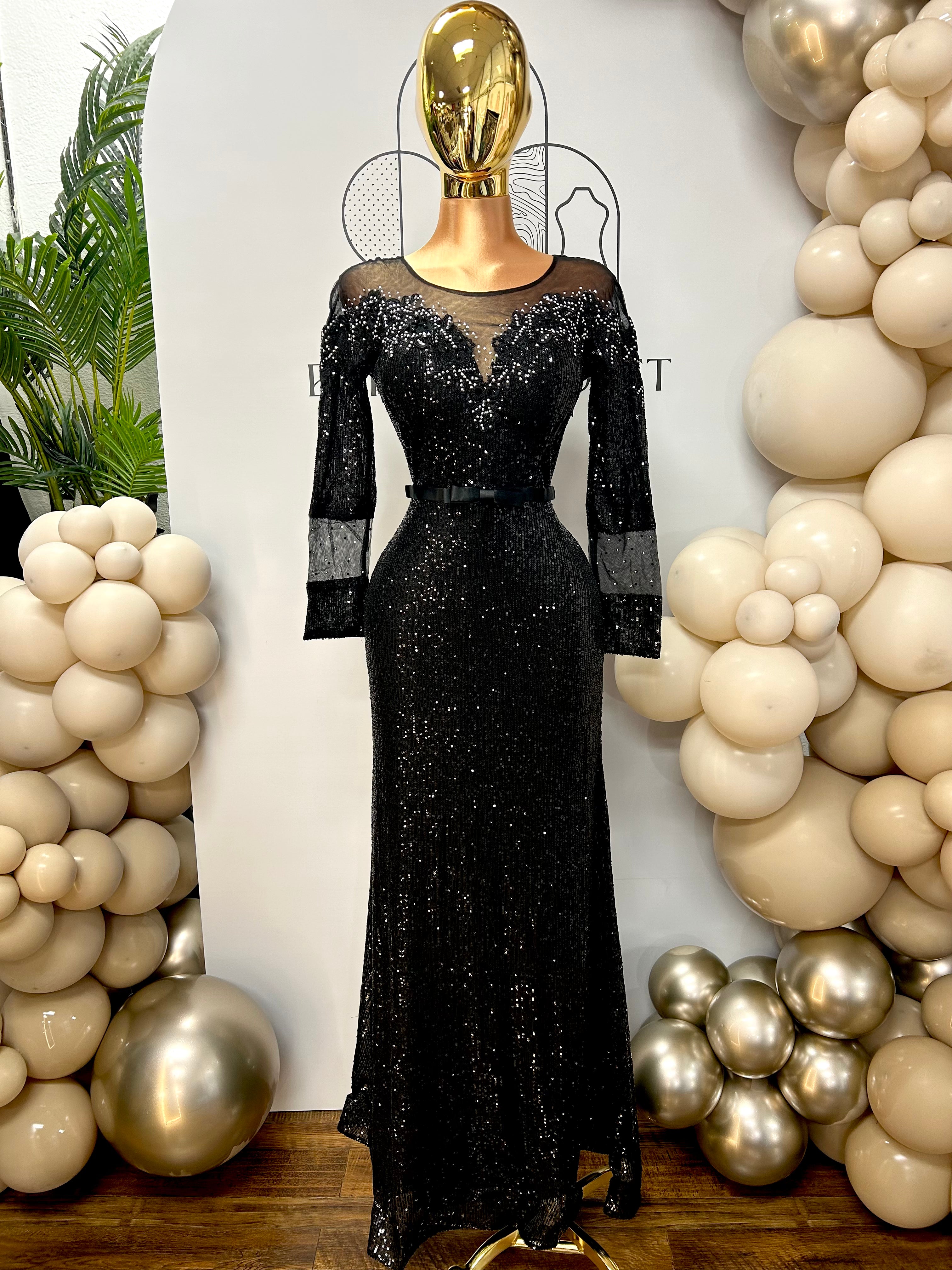 Margaret Long Sleeve Sequins Gown with Beads