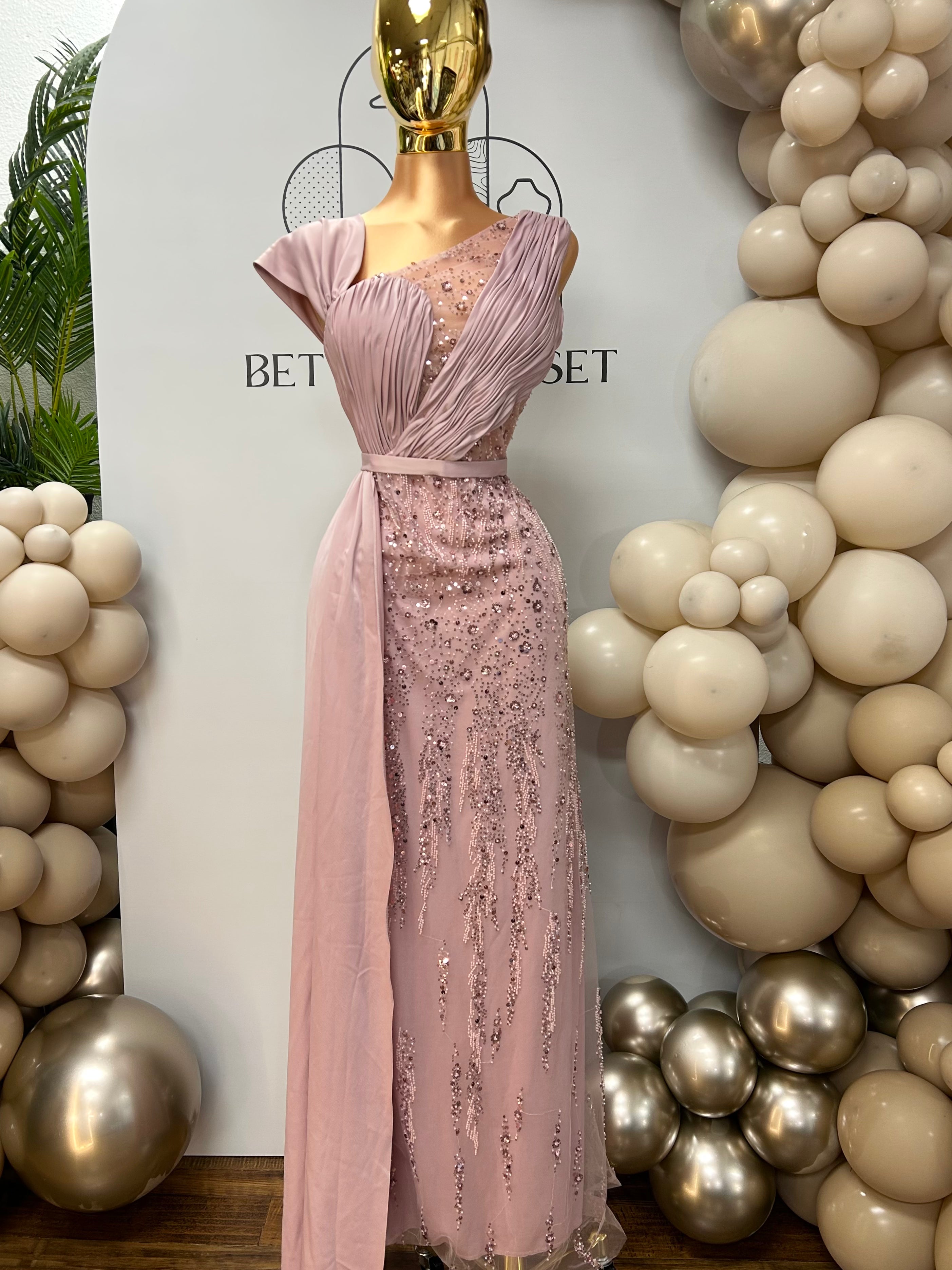 Dorthy Asymmetric Sequins & Beaded Gown