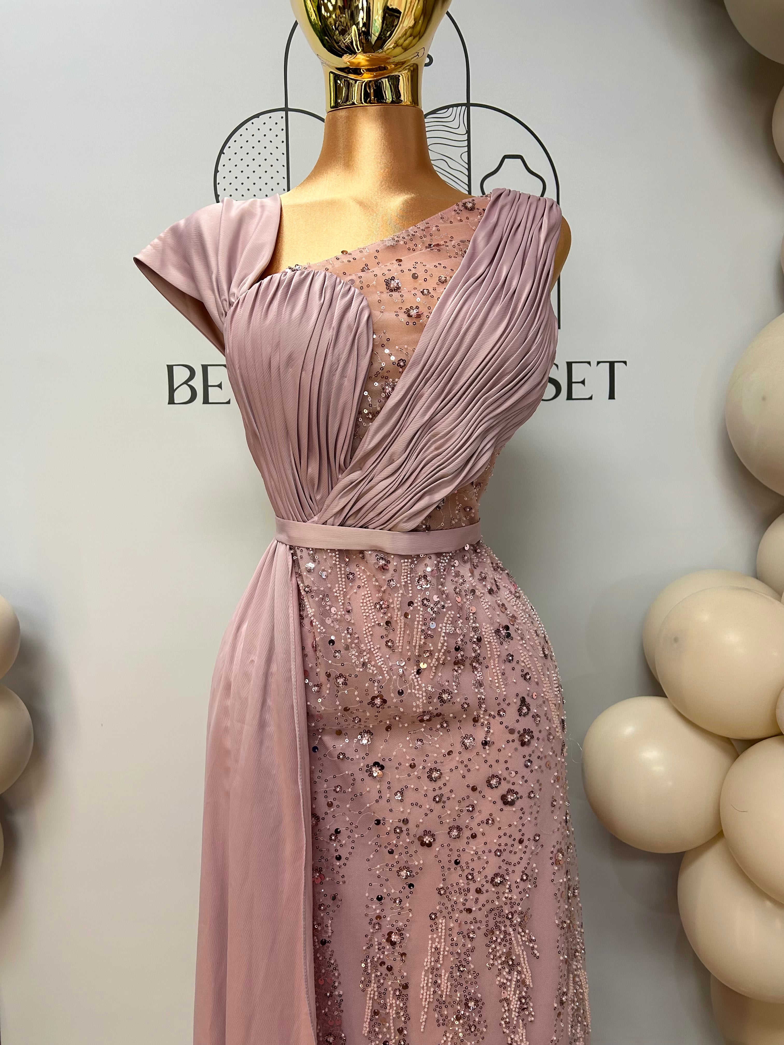 Dorthy Asymmetric Sequins & Beaded Gown